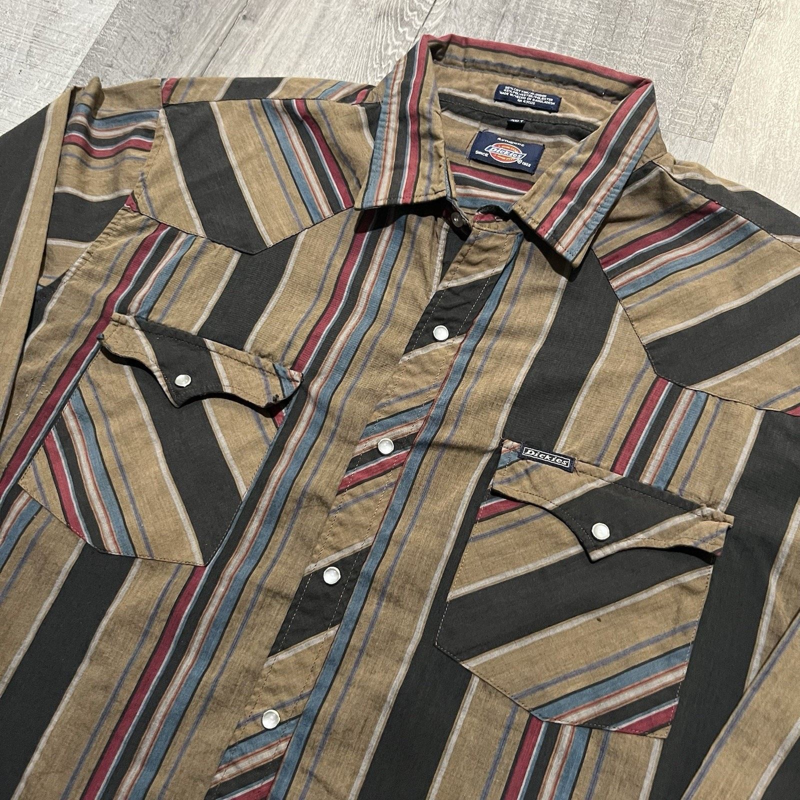Dickies VTG Dickies Western Pearl Snap Striped Cowboy Men's 2XLT Size US XXL / EU 58 / 5 - 3 Thumbnail