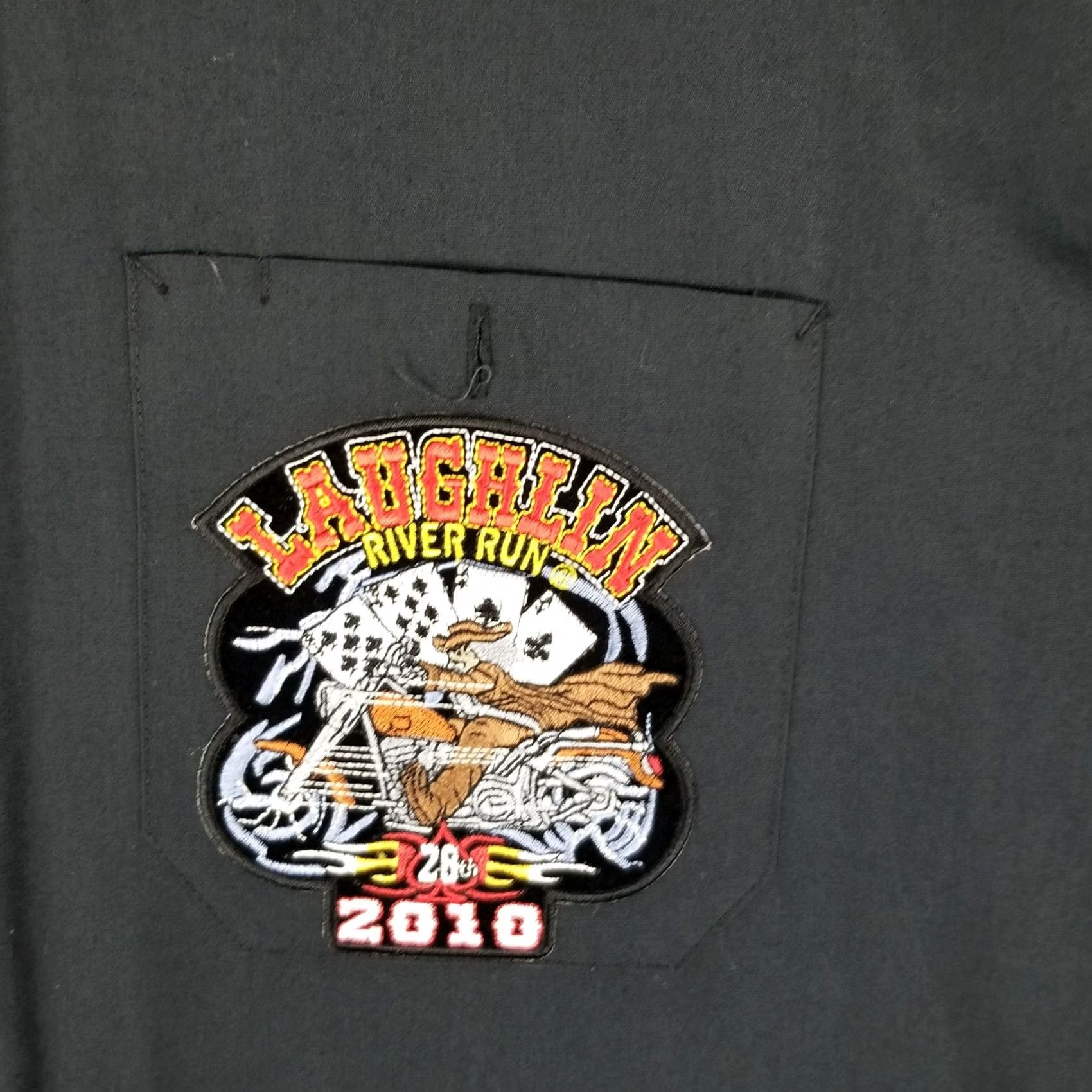 Vintage Laughlin River Run Motorcycle Shirt Men XL Black Denin Cotton Blend Embroidered Logo Pockets 2Sided"} Size US XL / EU 56 / 4 - 3 Thumbnail