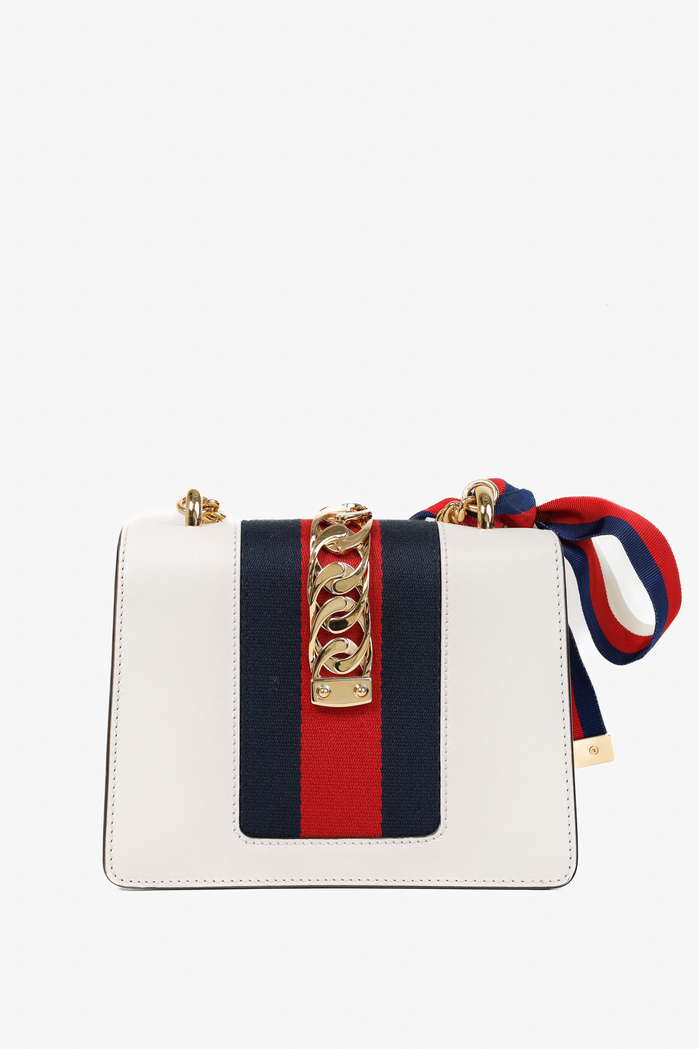 Gucci Gucci Sylvie Mini Chain White Leather Stripe-Web Bag Size ONE SIZE - 4 Thumbnail