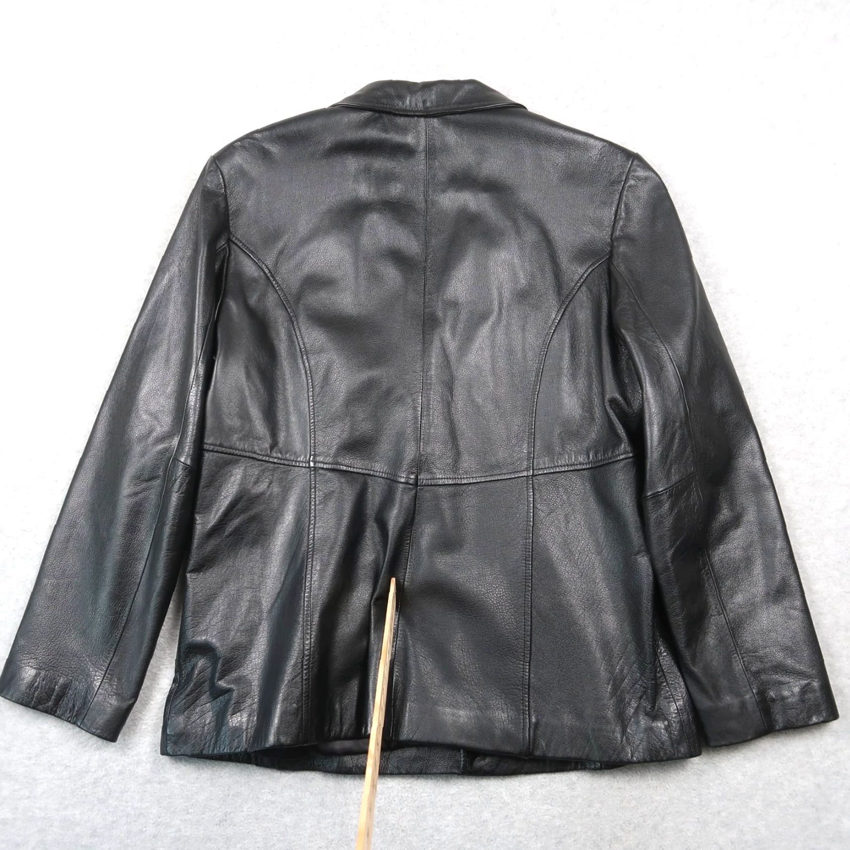 Vintage Wilsons Leather Jacket Womens XL Black Button Front Mid Length Tailored Size XL / US 12-14 / IT 48-50 - 2 Thumbnail