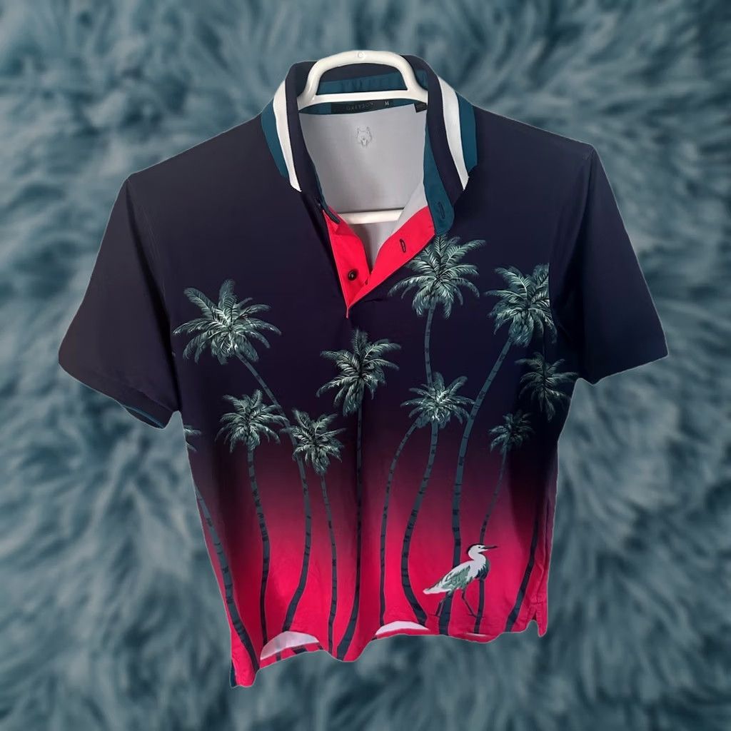 Vintage Greyson Serenity Polo Mens Size M Regular Short Sleeve Collared Bird Pattern Polyester Blend Suit 1048B Pink Size US M / EU 48-50 / 2 - 1 Thumbnail