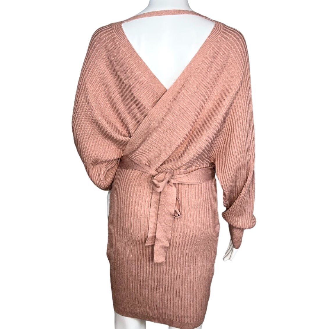 Love Tree Dress Womens Medium Pink Sweater Dress Surplice Knit Wrap V-Neck  Balloon Sleeve Pullover