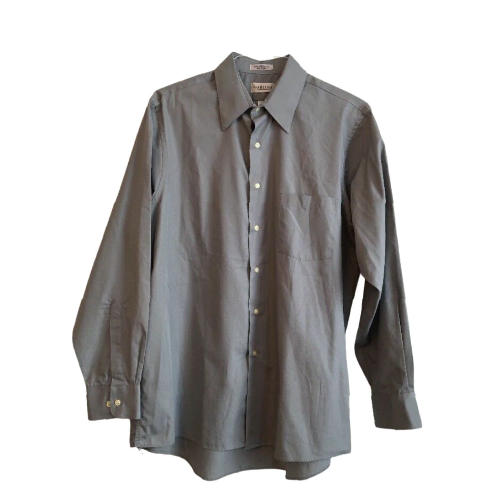 Van Heusen Van Heusen Wrinkle Free Poplin Gray Men's Button Up Dress Shirt 16 1/2 32/33 Size 46R - 3 Thumbnail