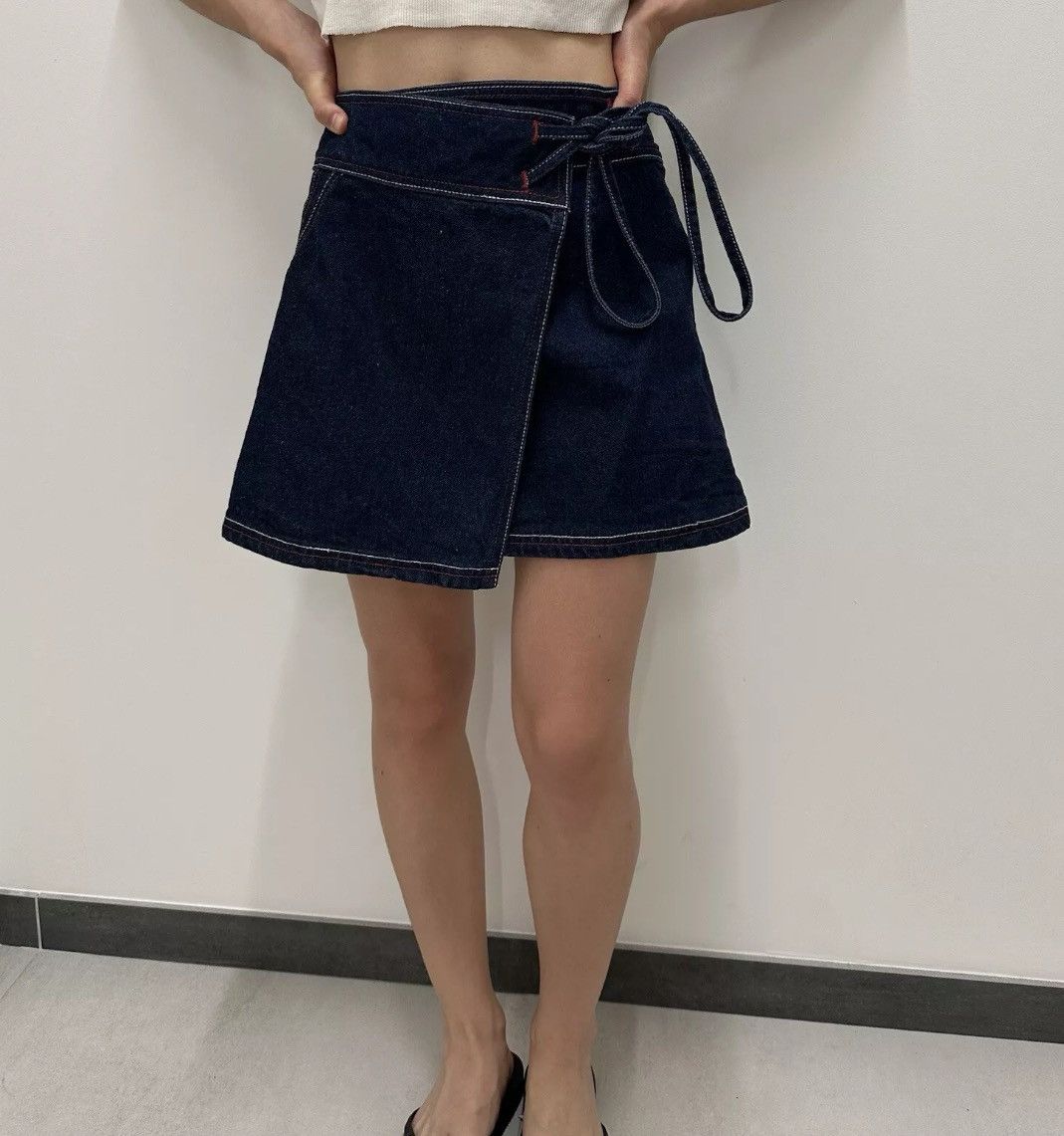 Rare Evisu Wrap Denim Mini Skirt Embroidered Logo vintage - Main Image