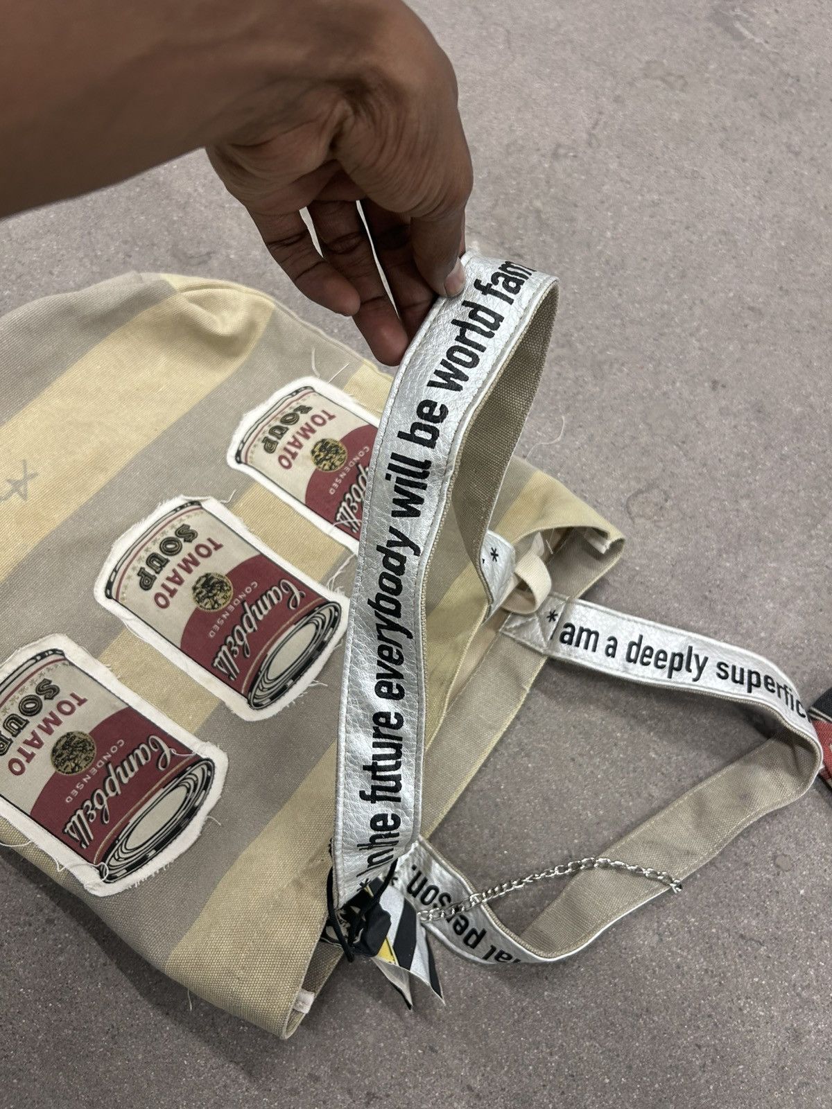 Andy Warhol Andy Warhol Pink Stripe Campbells Can Canvas Tote bag Size ONE SIZE - 4 Thumbnail