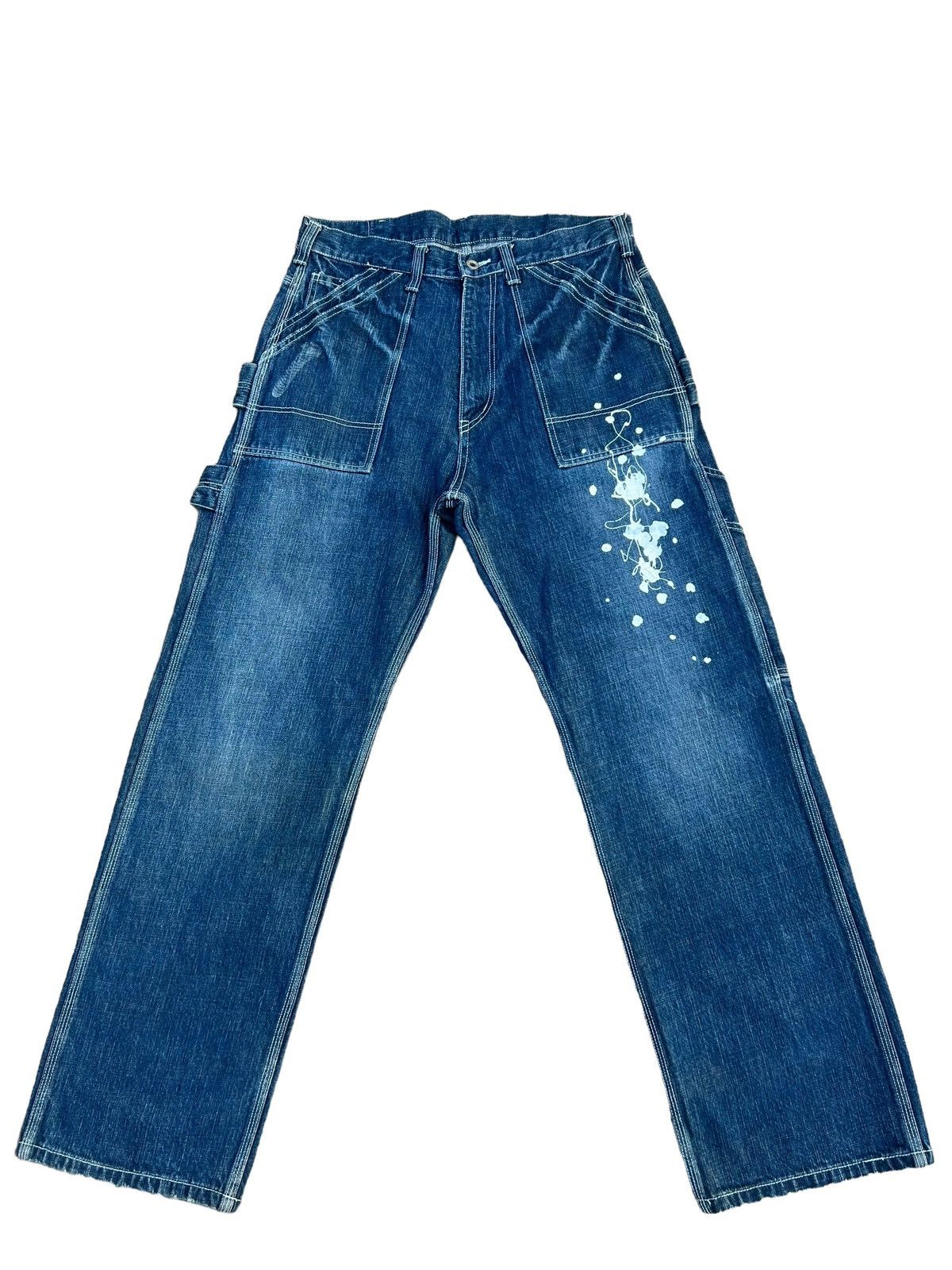 image of Designer VTG Refer Japan Paint Splashed Distress Denim Cargo Jeans, Men's (Size 32)