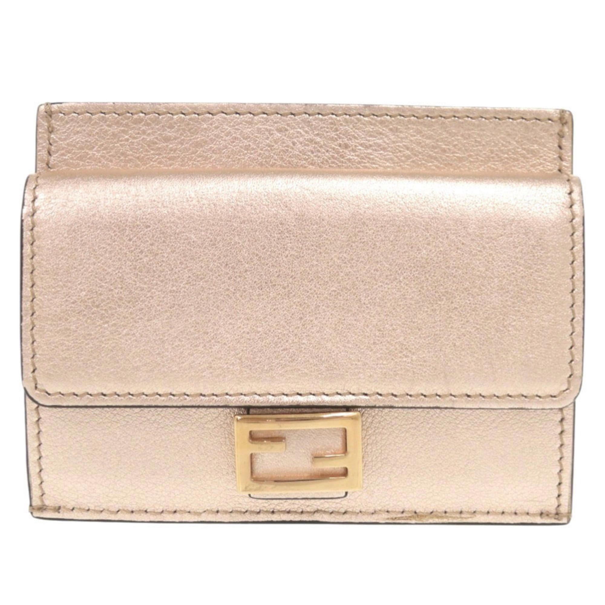 Fendi Excellent condition Fendi Baguette 8M0423 leather champagne pink business card holder/card case/wallet/coin case 0869FENDI Size ONE SIZE - 1 Thumbnail