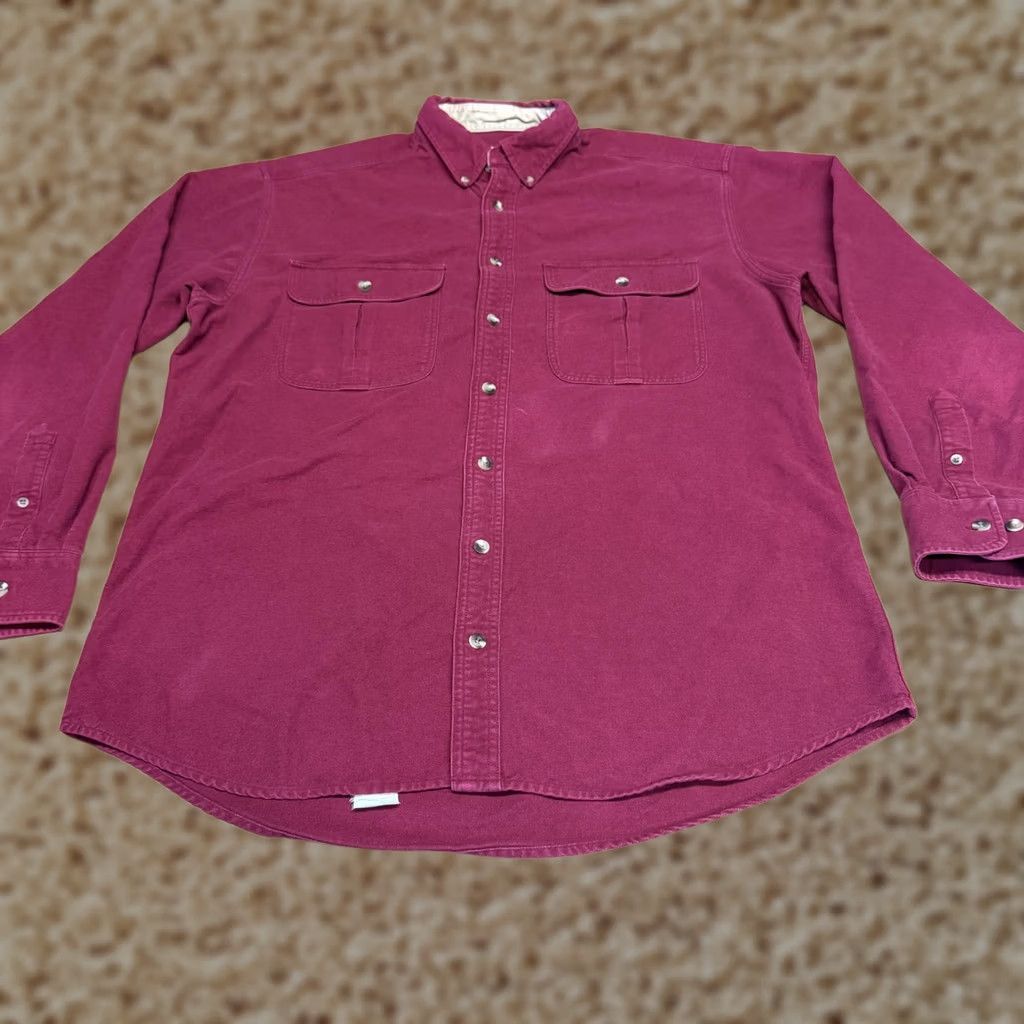 Vintage Cabela's Shirt Mens LT Red Twill Snap Button Long Sleeve Cotton Workwear Size US L / EU 52-54 / 3 - 1 Thumbnail