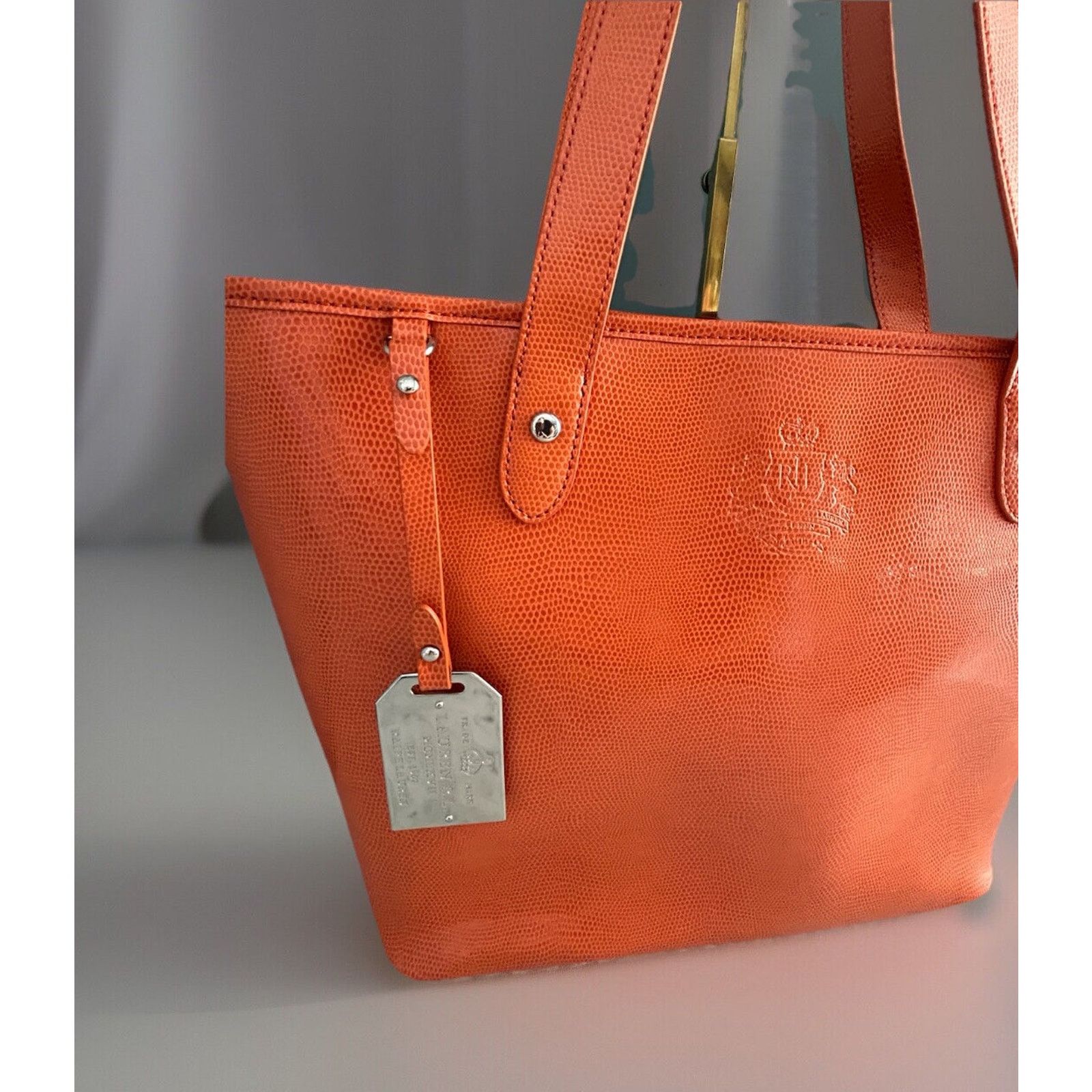 Lauren Ralph Lauren New Ralph Lauren Orange Newton Classic Tote Bag Snakeskin Size ONE SIZE - 16 Thumbnail