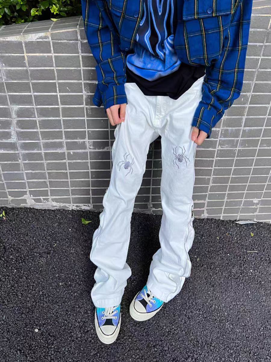 Designer × Jean × Vintage Street Y2K Spider Print Zip Hip Hop Jeans Size US 30 / EU 46 - 5 Thumbnail