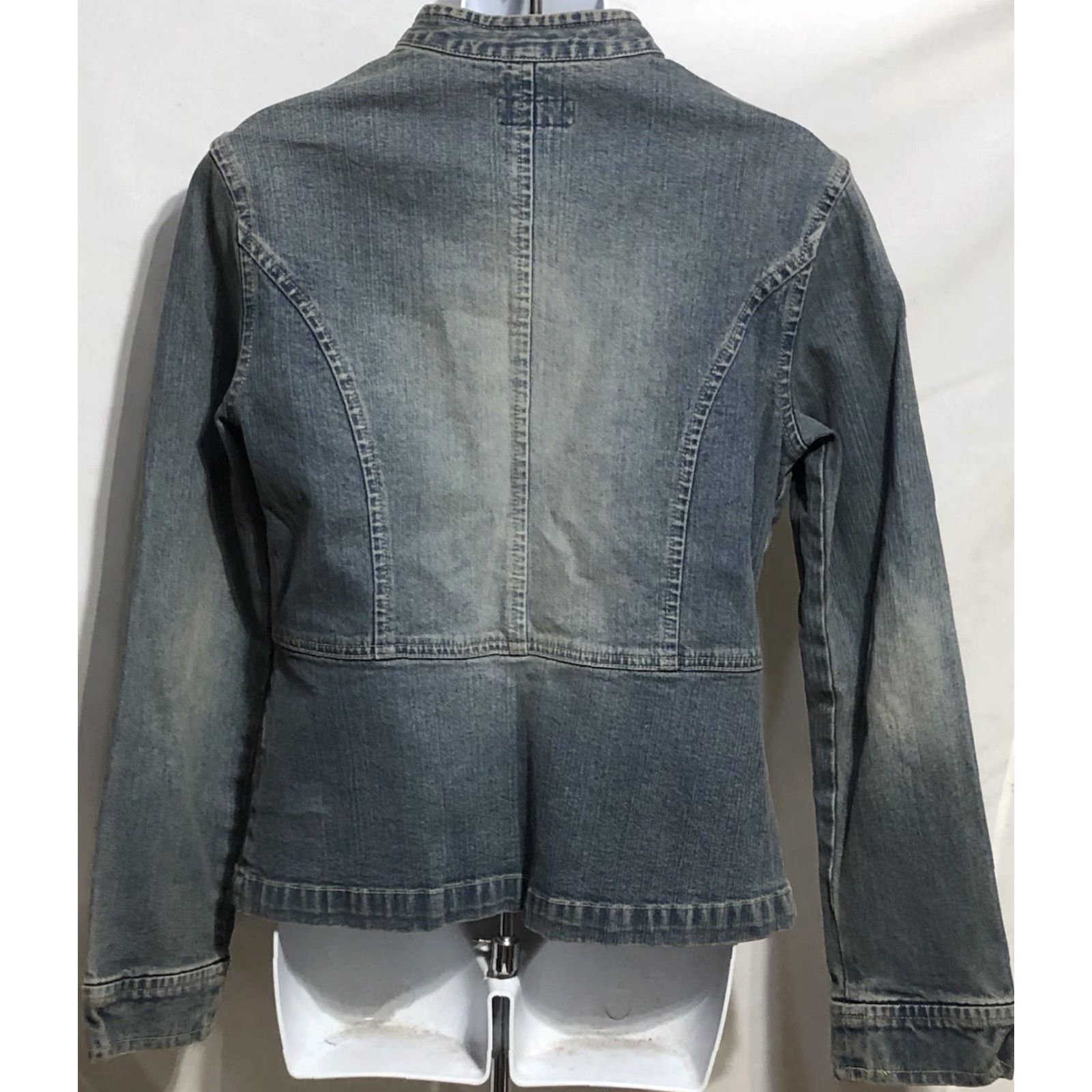 Vintage VINTAGE Union Bay Blue Jean Jacket L Mock Collar Pockets Stretch Denim Grunge Trucker Size 36" / US 14 / IT 50 - 4 Thumbnail
