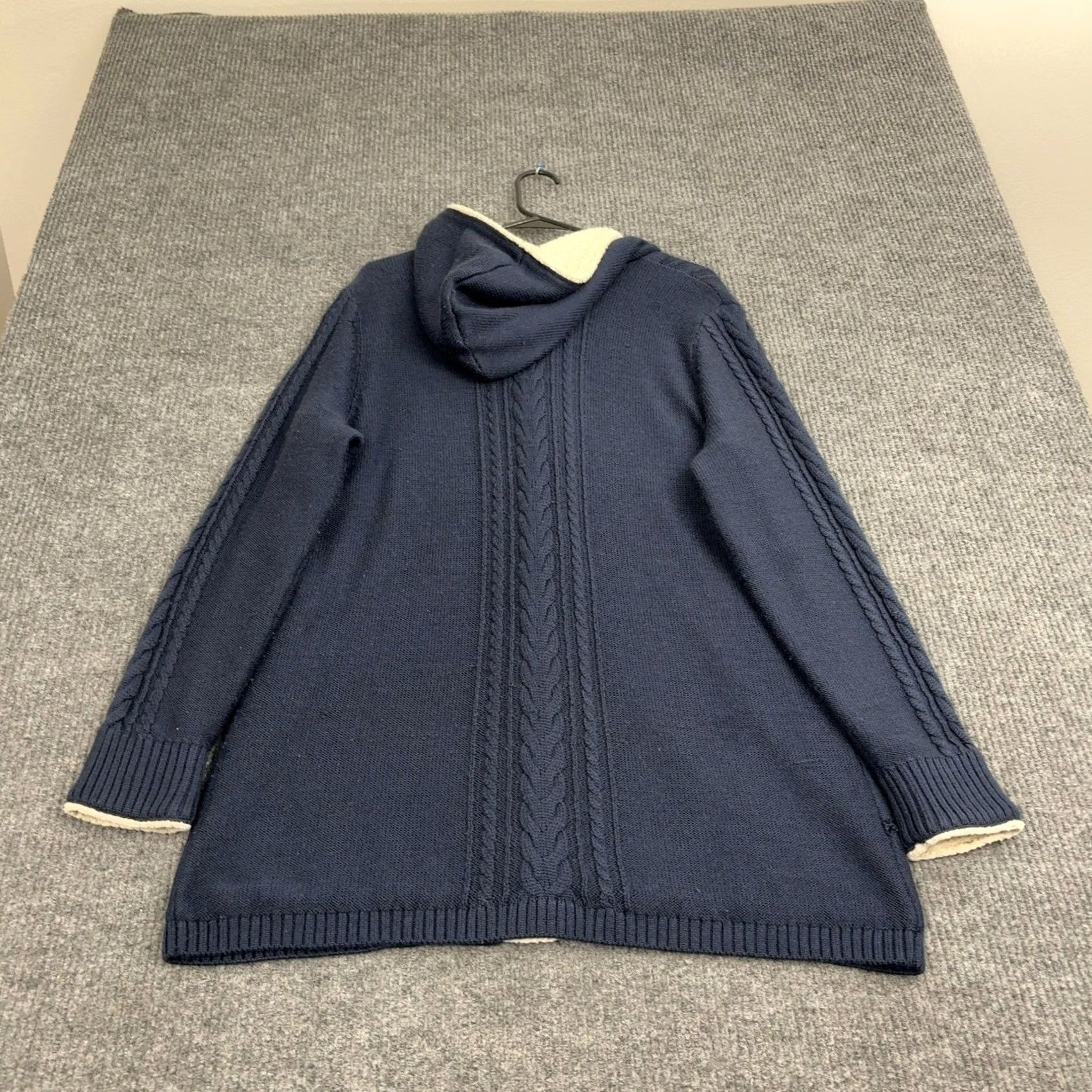 Vintage VINTAGE LL Bean Cardigan Womens XL Blue Wool Blend Cable Knit Sherpa Hooded Toggle Size XL / US 12-14 / IT 48-50 - 7 Thumbnail
