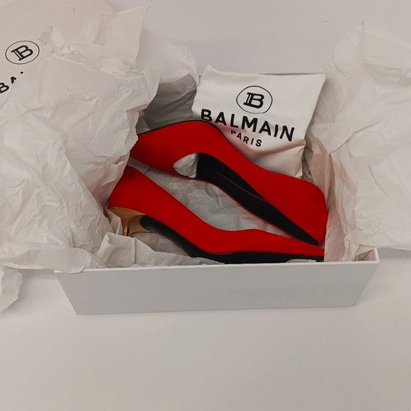 Balmain Balmain Women's Red Ruby Decollete Stiletto Heels - EU37/US7 Size US 7 / IT 37 - 15 Thumbnail