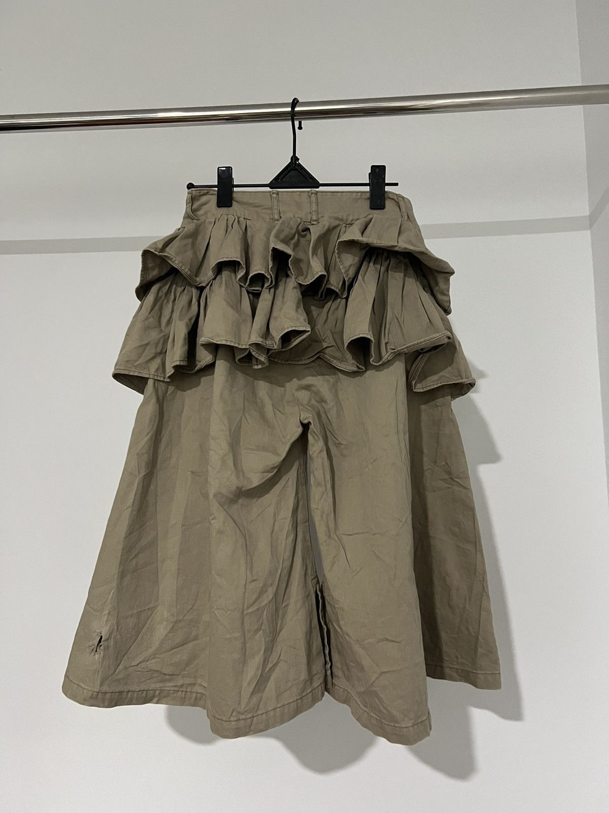 image of Kapital Hybrid Wide Leg Short Pants Ruffle Skirt in Khaki, Men's (Size 26)