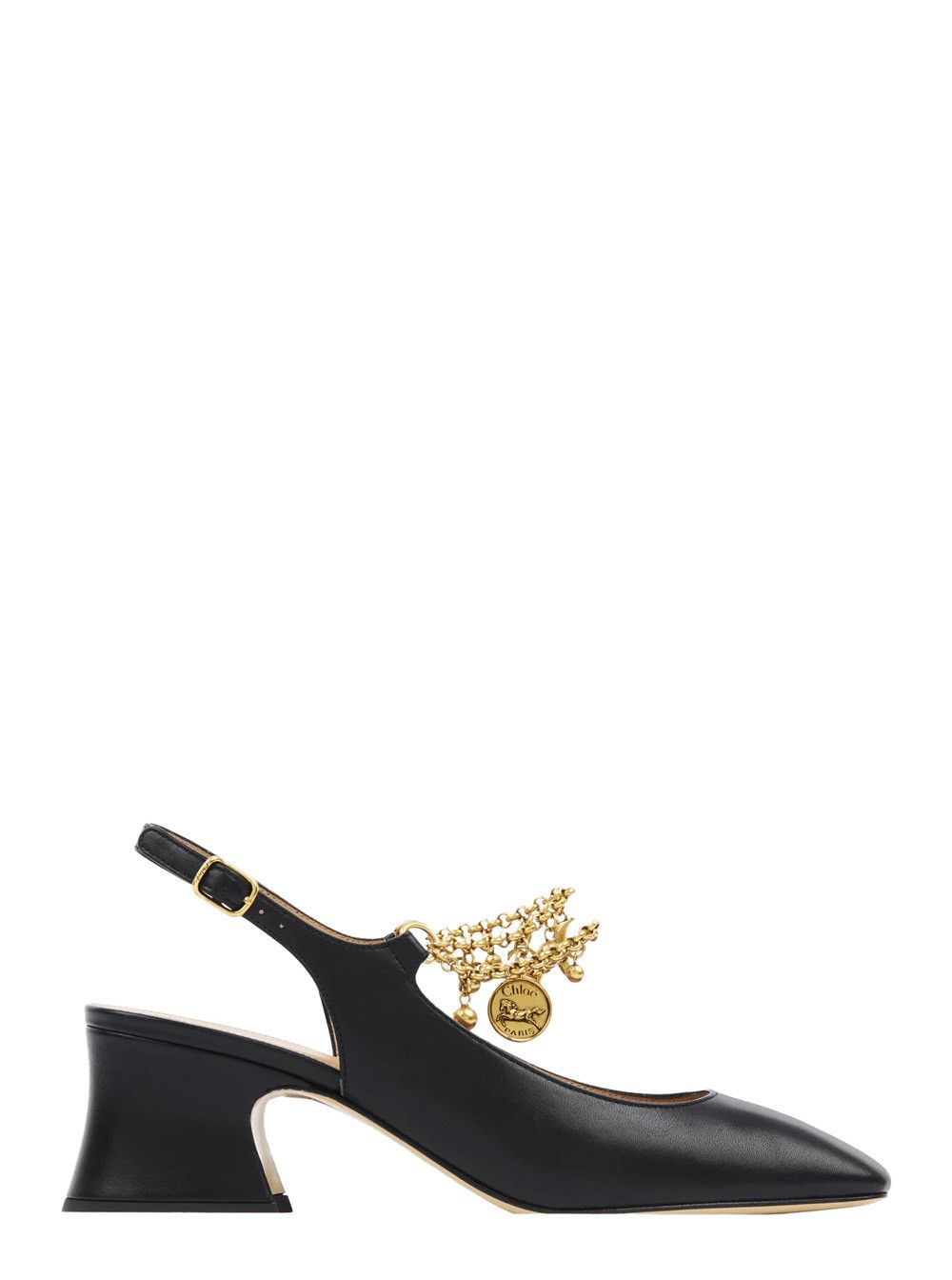 Chloe Black Pumps with Decorative Logo Charm and Wide Heel in Leather Woman Size US 7 / IT 37 - 1 Thumbnail