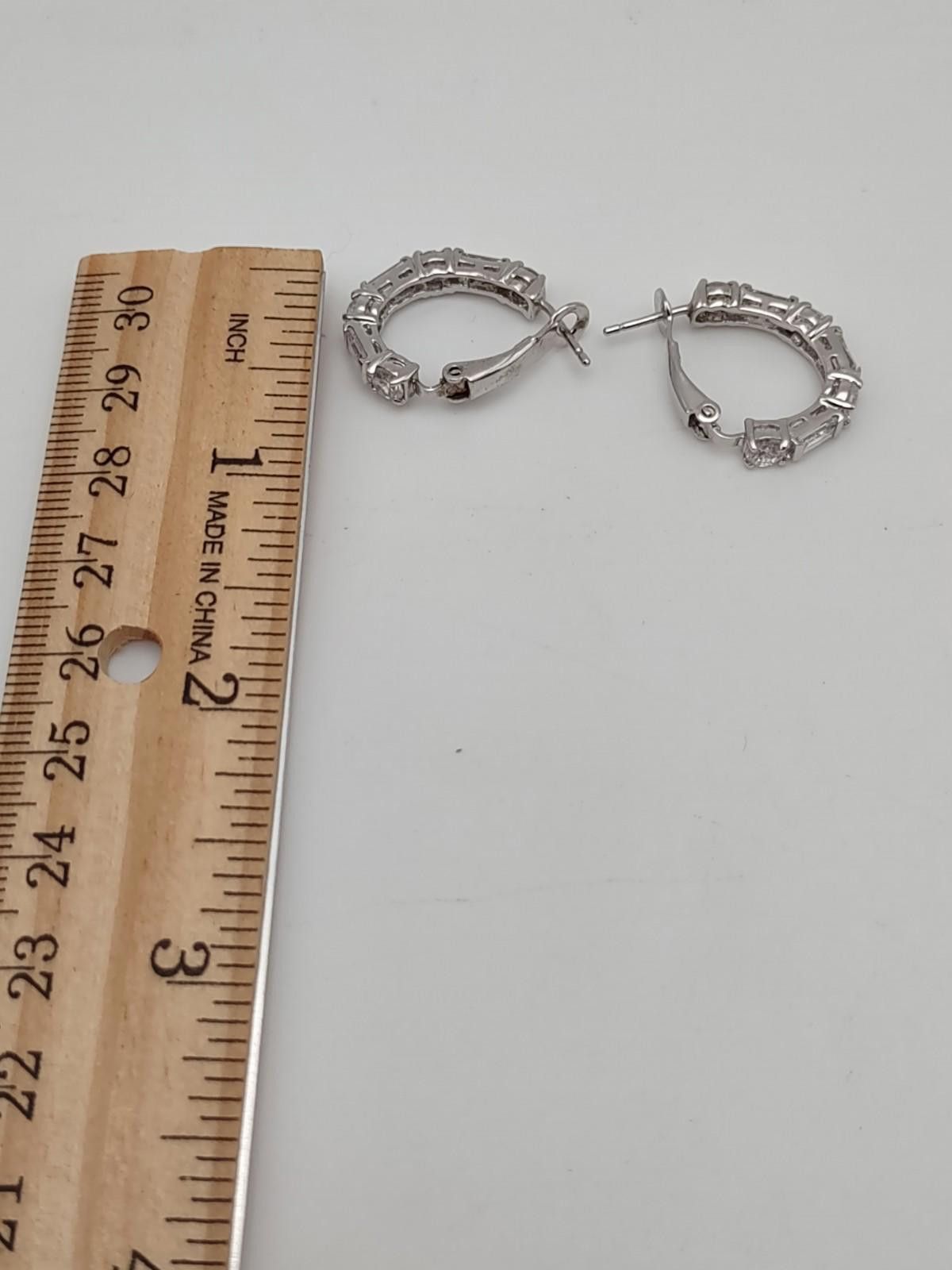 The Unbranded Brand Sterling 925 CZ Hoop Earrings Baguette Round Huggie Size ONE SIZE - 4 Thumbnail