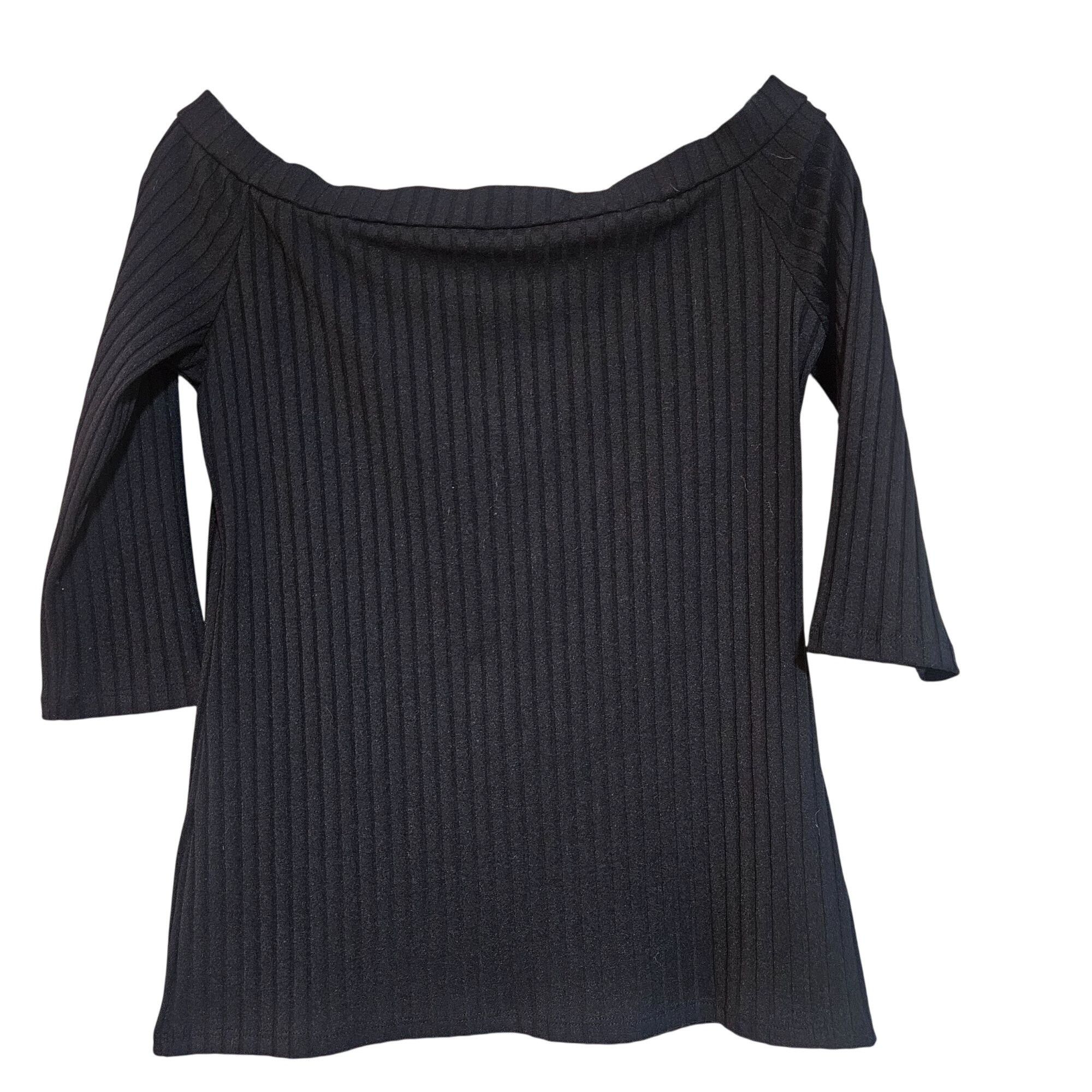 Ann Taylor Ann Taylor Black M Ribbed Off-Shoulder Top – Quiet Luxury Mi Size S / US 4 / IT 40 - 3 Thumbnail