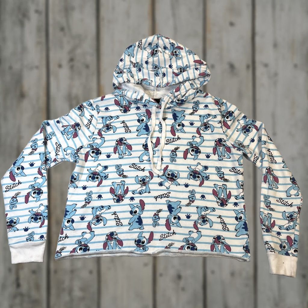 Disney Disney Women’s Hoodie Shirt Lilo & Stitch Crop Top All Over Print AOP Graphic PullOver Long Sleeve White XS S M Size S / US 4 / IT 40 - 1 Thumbnail