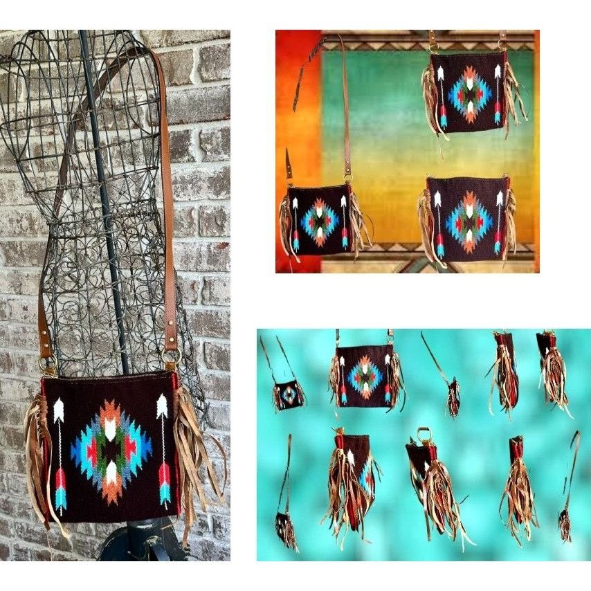 Other Southwestern Cross Body Bag Fringe Top Zip Leather Dari Cott Size ONE SIZE - 10 Thumbnail