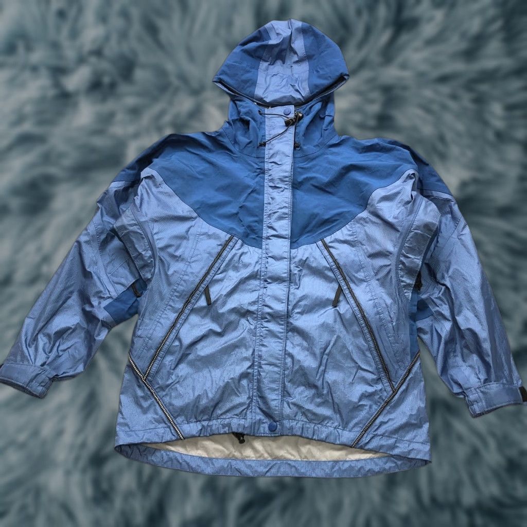 Vintage REI Elements E1 Waterproof Nylon Shell Jacket Womens Small Full Zip Hooded Blue Solid Logo Zipper Long Sleeve Size S / US 4 / IT 40 - 1 Thumbnail