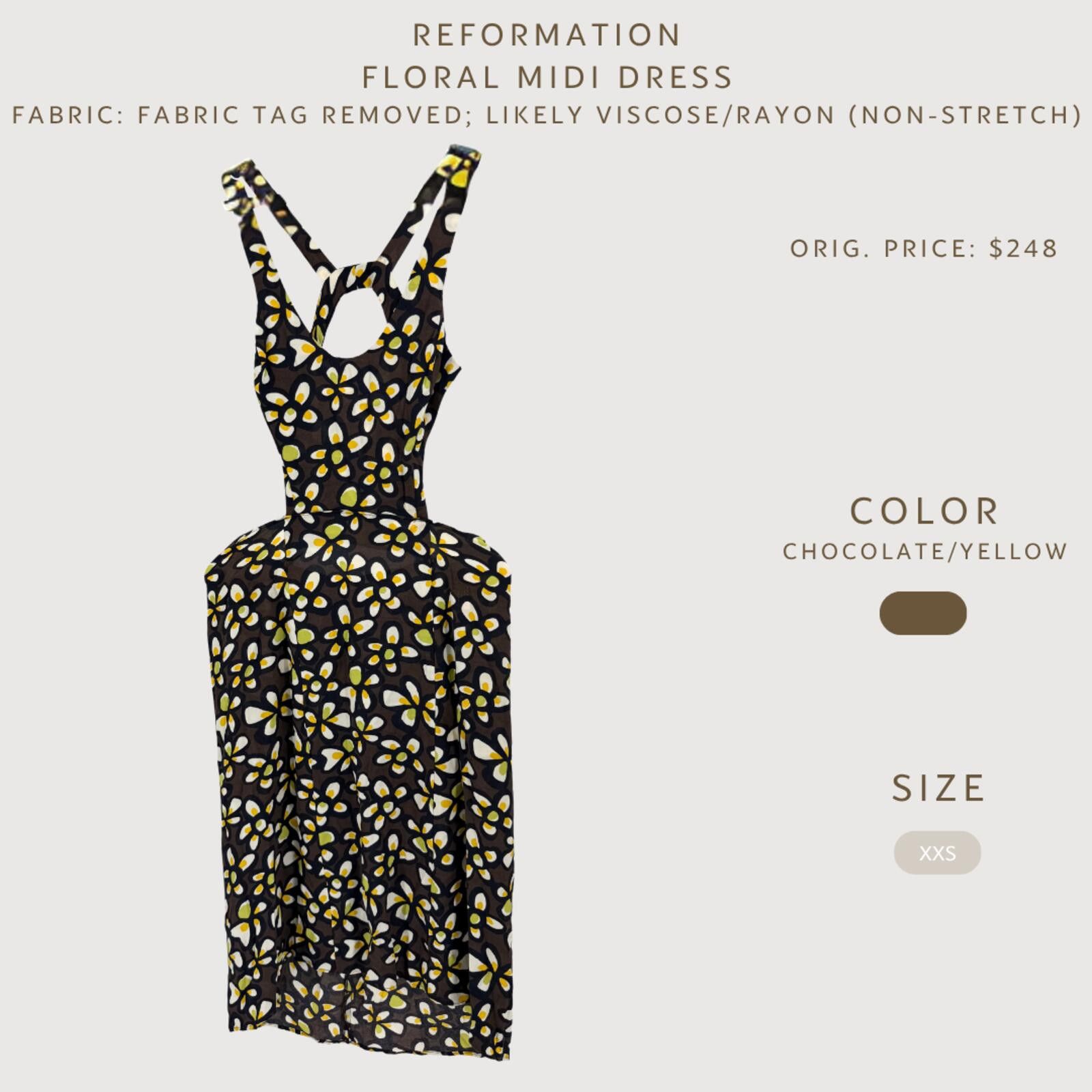 Other Reformation Floral Cut Out Midi Dress Brown Yellow XXS Size XXS / US 00 / IT 34 - 2 Thumbnail