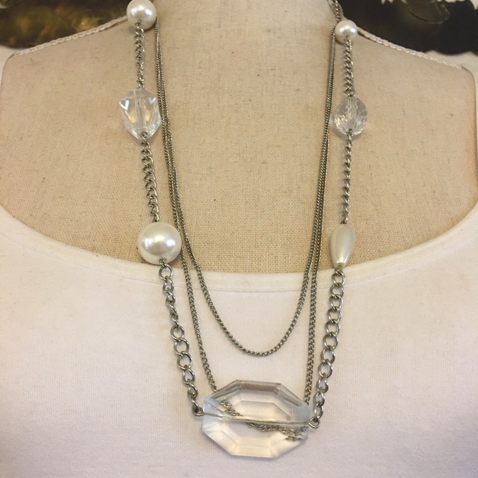 Jewelry Multi strand tiered silver tone chain necklace Size ONE SIZE - 1 Thumbnail