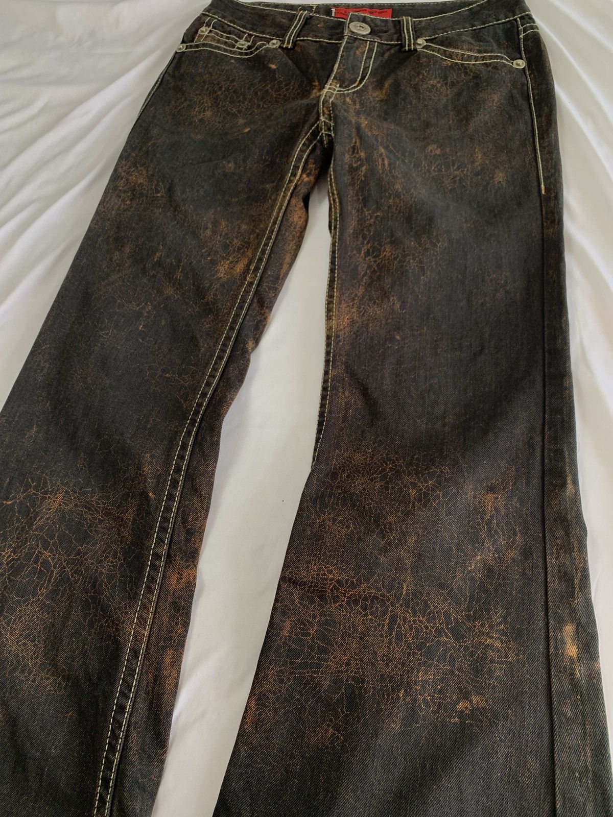 Japanese Brand Flare jeans cracked wash design zippy ziggy japan Size US 29 - 10 Thumbnail