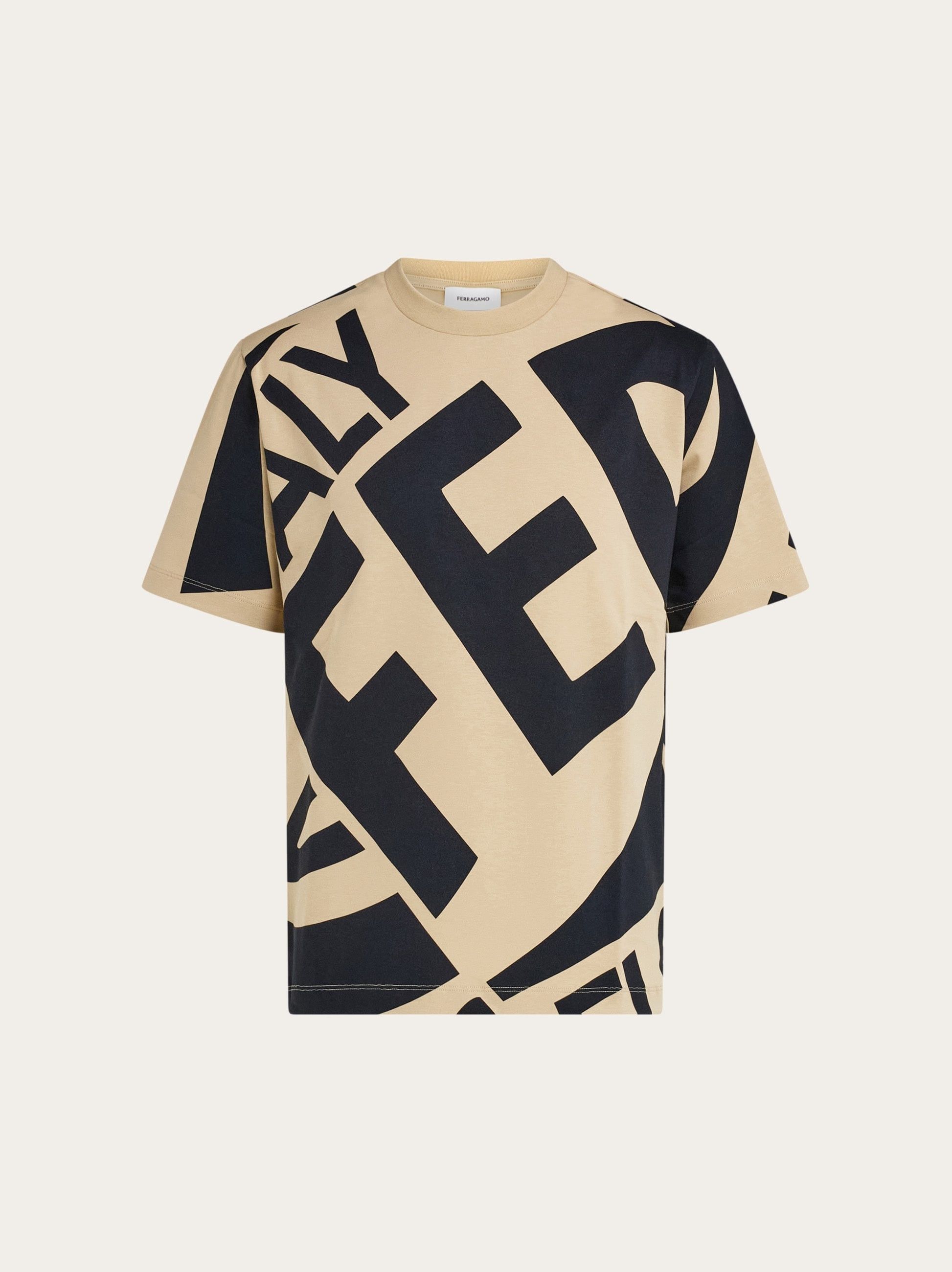 Salvatore Ferragamo o1s1rm0126 Graphic T-Shirt in Beige/Black Size US S / EU 44-46 / 1 - 1 Thumbnail