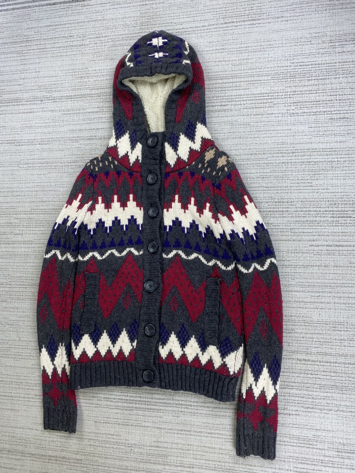 Japanese Brand Vintage Leshop Navajo Style Fullbutton Knit Hoodie Size US S / EU 44-46 / 1 - 4 Thumbnail