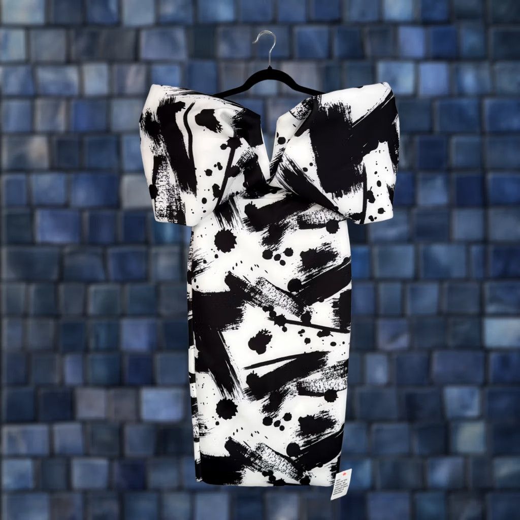 Vintage ASOS DESIGN Dress Womens 8 White Black Graphic Bow Off Shoulder Bodycon Pencil Size M / US 6-8 / IT 42-44 - 1 Thumbnail