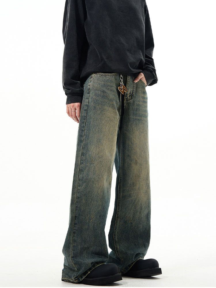 Japanese Brand Men's retro washed jeans cleanfit straight wide leg loose Size US 32 / EU 48 - 4 Thumbnail