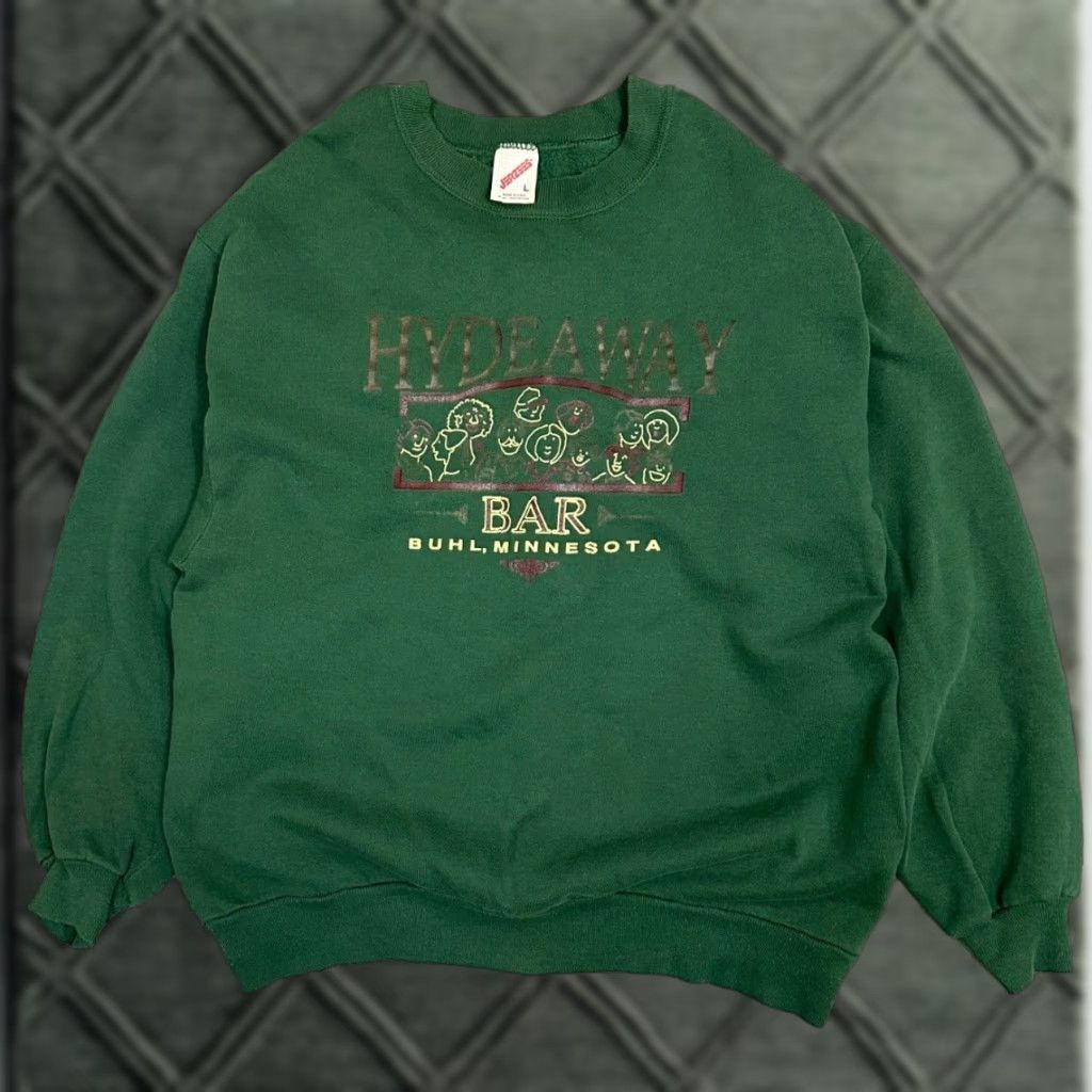 Jerzees VINTAGE Jerzees Sweatshirt Mens L Green 80s Grunge USA Logo Cotton Blend Pullover Sweatshirt Size US L / EU 52-54 / 3 - 1 Thumbnail