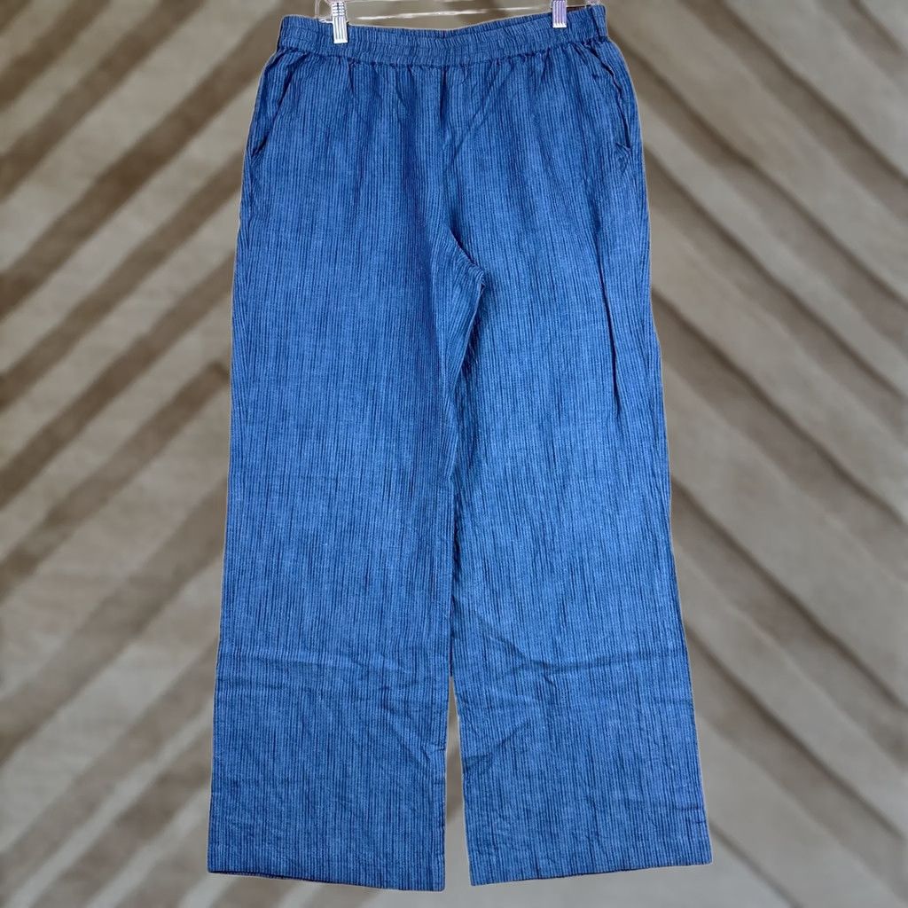 Michael Kors Michael Kors Womens Pants Blue Black Striped Pull On Paperbag 10 Wide-Leg Lightweight Front Flat Front Elastic Waist Pockets Mens Womens Boys Girls Size 24" / US 00 / IT 34 - 1 Thumbnail