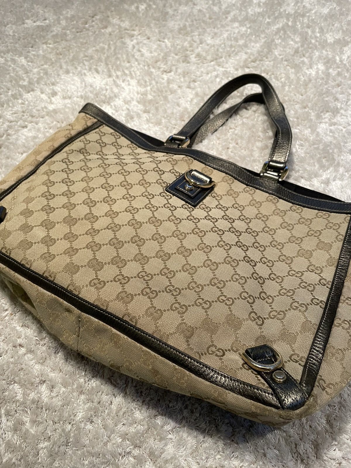 Gucci × Vintage 💎 Gucci Abbey Canvas D-Ring Monogram Vintage Handle Bag Size ONE SIZE - 3 Thumbnail