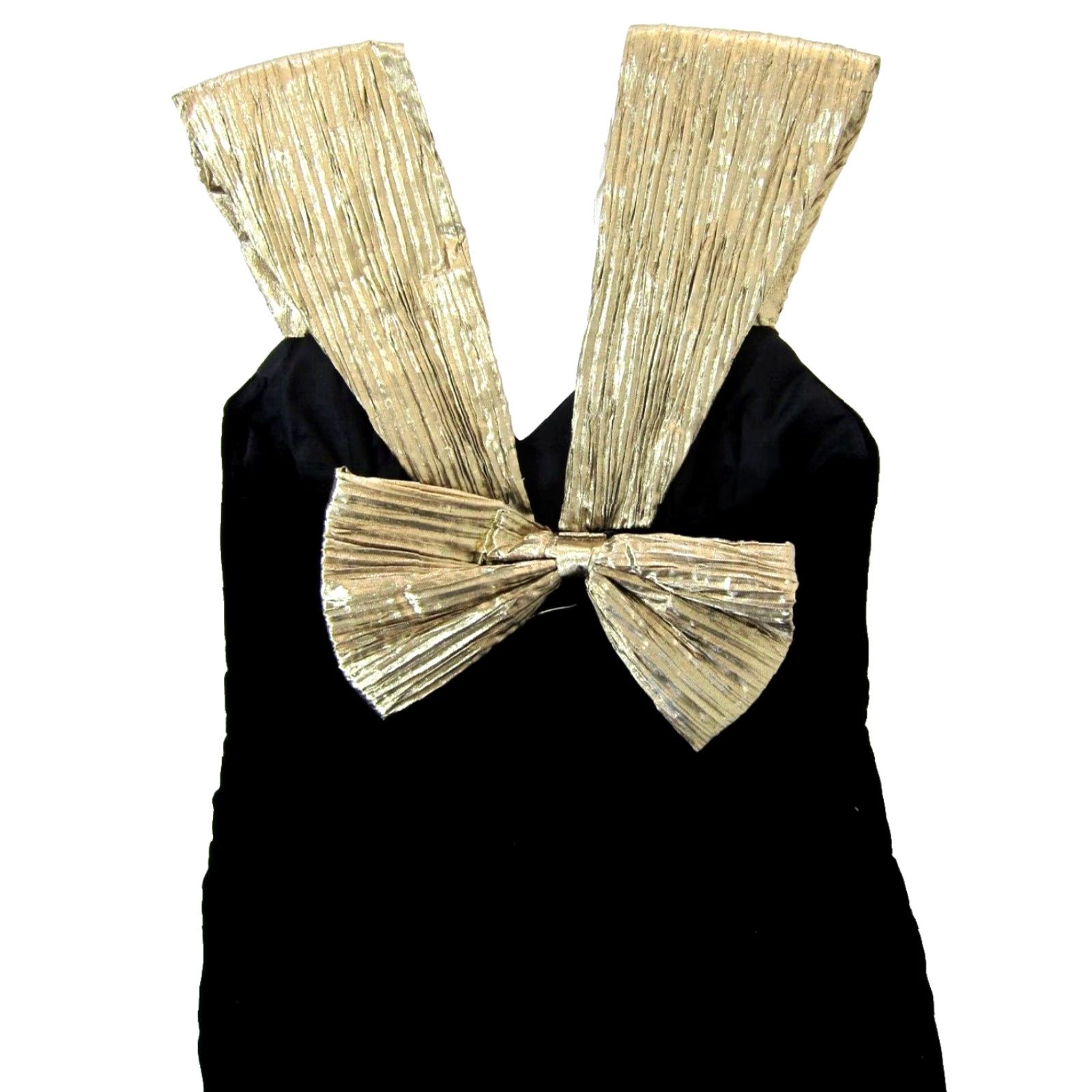 Vintage Vtg Jessica Howard Dress 2P Black Velvet Gold Satin Bow Diamond Bow Sleeveless Knee Length Vintage Women 2P Black Velvet Bow Dress Size XS / US 0-2 / IT 36-38 - 5 Thumbnail
