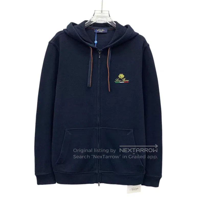 Loro Piana Loro Piana Navy blue logo embroidered cotton hooded drawst Size US M / EU 48-50 / 2 - 1 Thumbnail