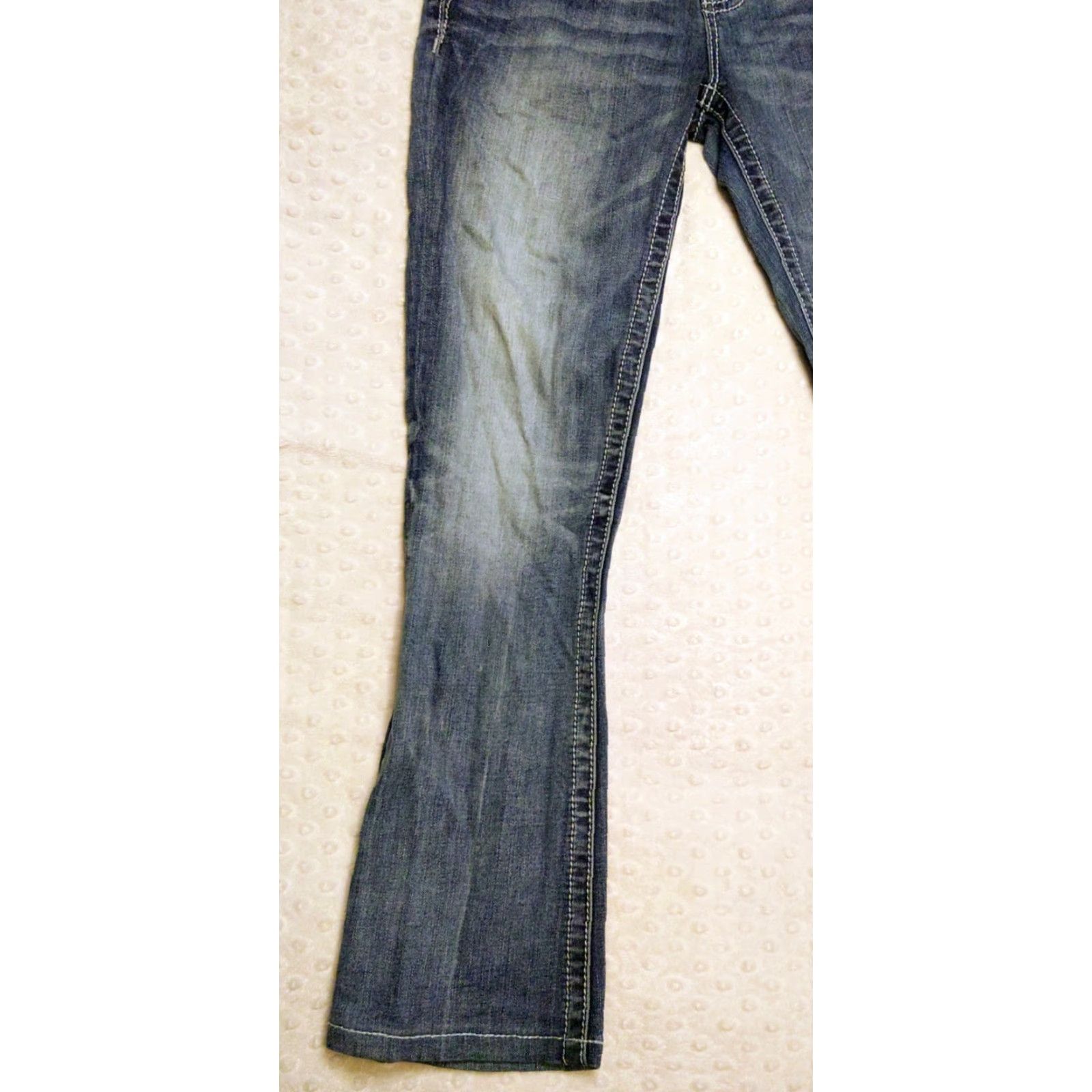 Miss Me Miss Me Jeans Womens 27 Blue Dark Wash Mid-Rise Boot Rhinestone Embroidered Logo 5-Pocket Denim Stretch Bootcut Size 27" / US 4 / IT 40 - 3 Thumbnail