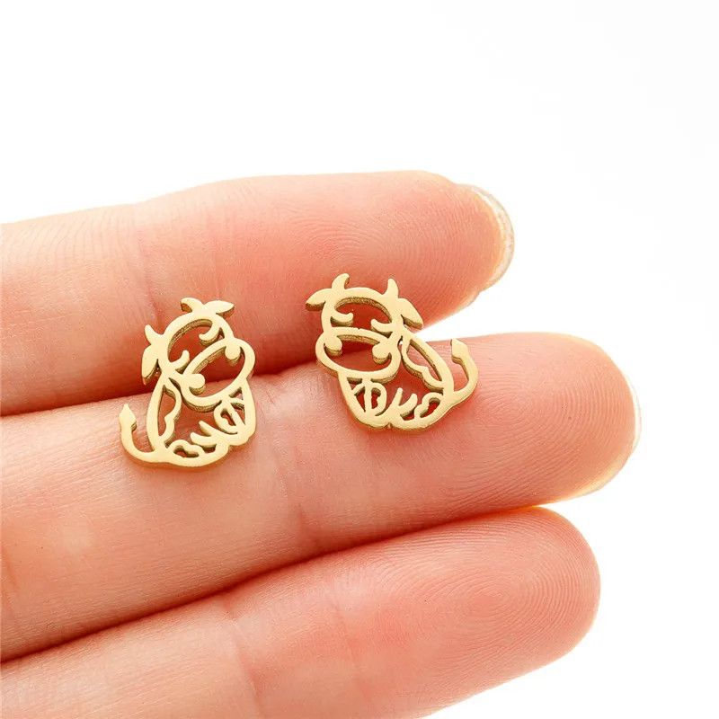 Jewelry Cow Mini Stud Earrings Charm Earring Gift Size ONE SIZE - 1 Thumbnail