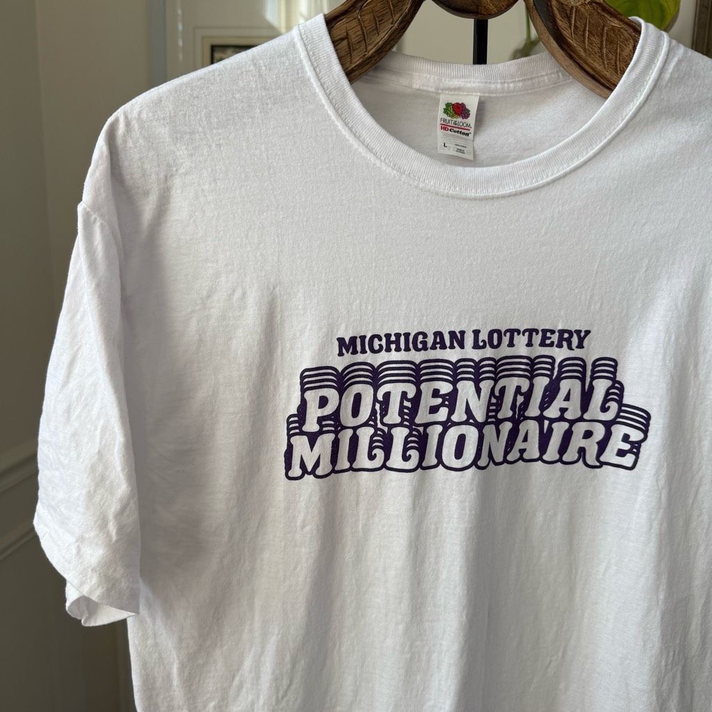Fruit Of The Loom Novelty Tshirt Humor Michigan Lottery Potential Millionaire Size US L / EU 52-54 / 3 - 1 Thumbnail