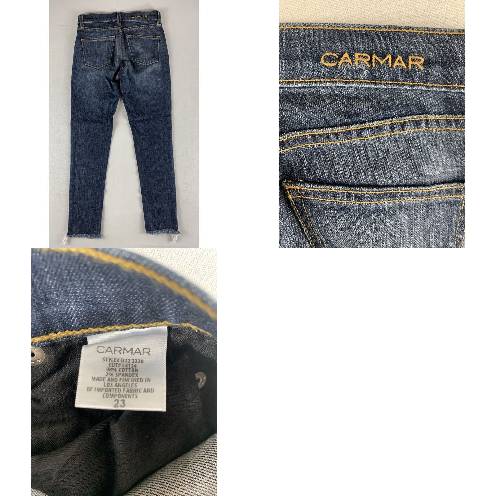 Vintage CARMAR BLUE Skinny Jeans size 23 ANKLE CUT OFF 26X26 Floral Embroidered Size 40" / US 18 - 8 Thumbnail