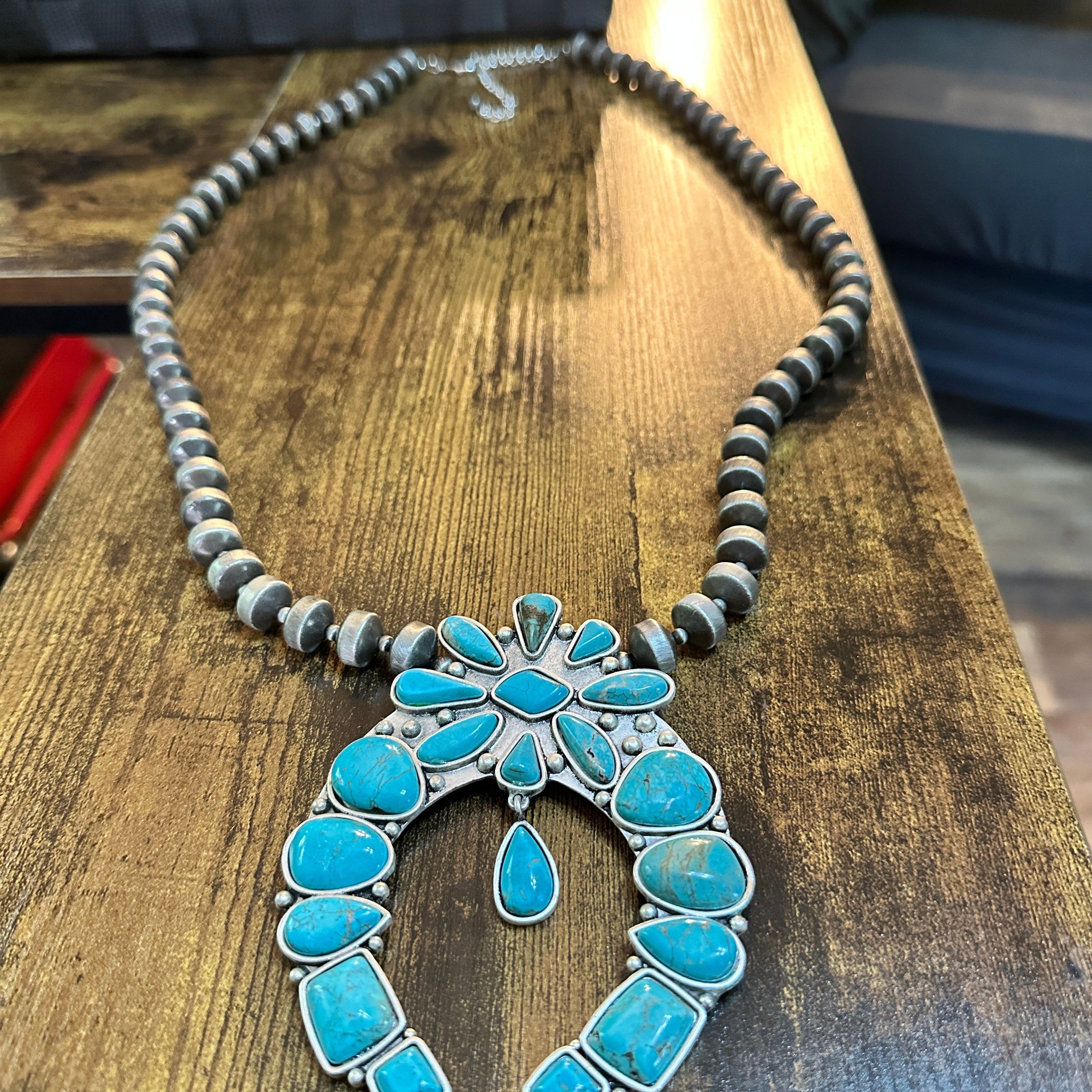 Extra Long Handmade Squash Naja Turquoise Necklace with Anti