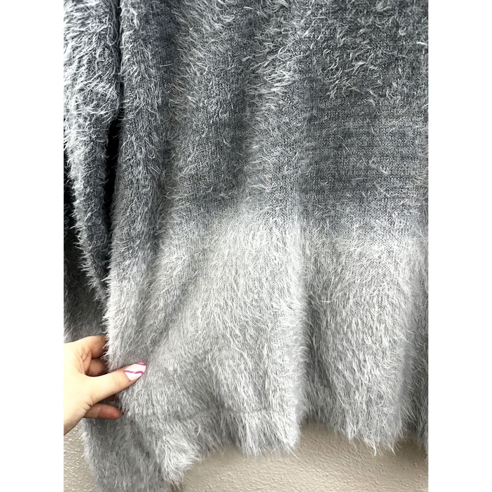 Venus Venus Sweater Shirt Womens Large Gray Ombre Fuzzy Long Sleeve Pearl Trim Knit Classic Bohemian - Note: This line contains extra text not allowed. Size L / US 10 / IT 46 - 3 Thumbnail