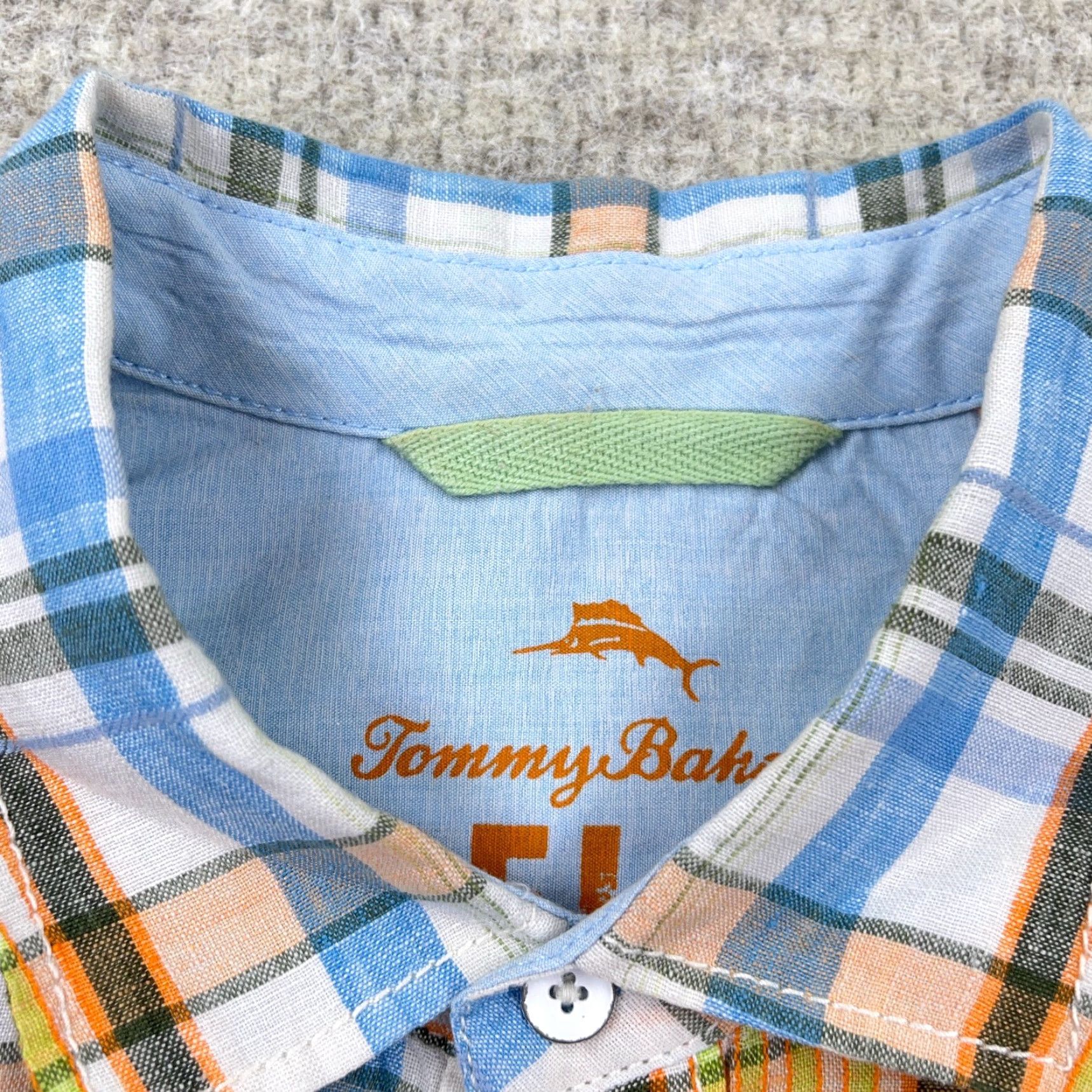Tommy Bahama Tommy Bahama Shirt Men Medium Blue Orange Plaid Linen Button Up Camp Adult Shirt Size US M / EU 48-50 / 2 - 3 Thumbnail