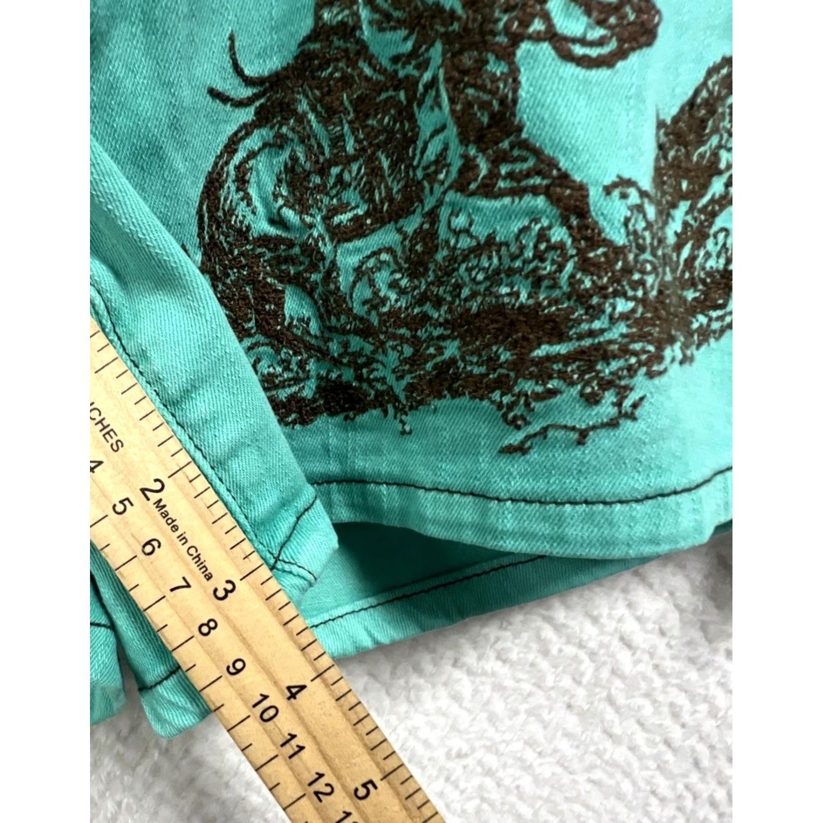 AQUA Sterling Kreek Shorts Womens L Aqua Denim Western Graphic Mid Rise Stretch Size 36" / US 14 / IT 50 - 4 Thumbnail