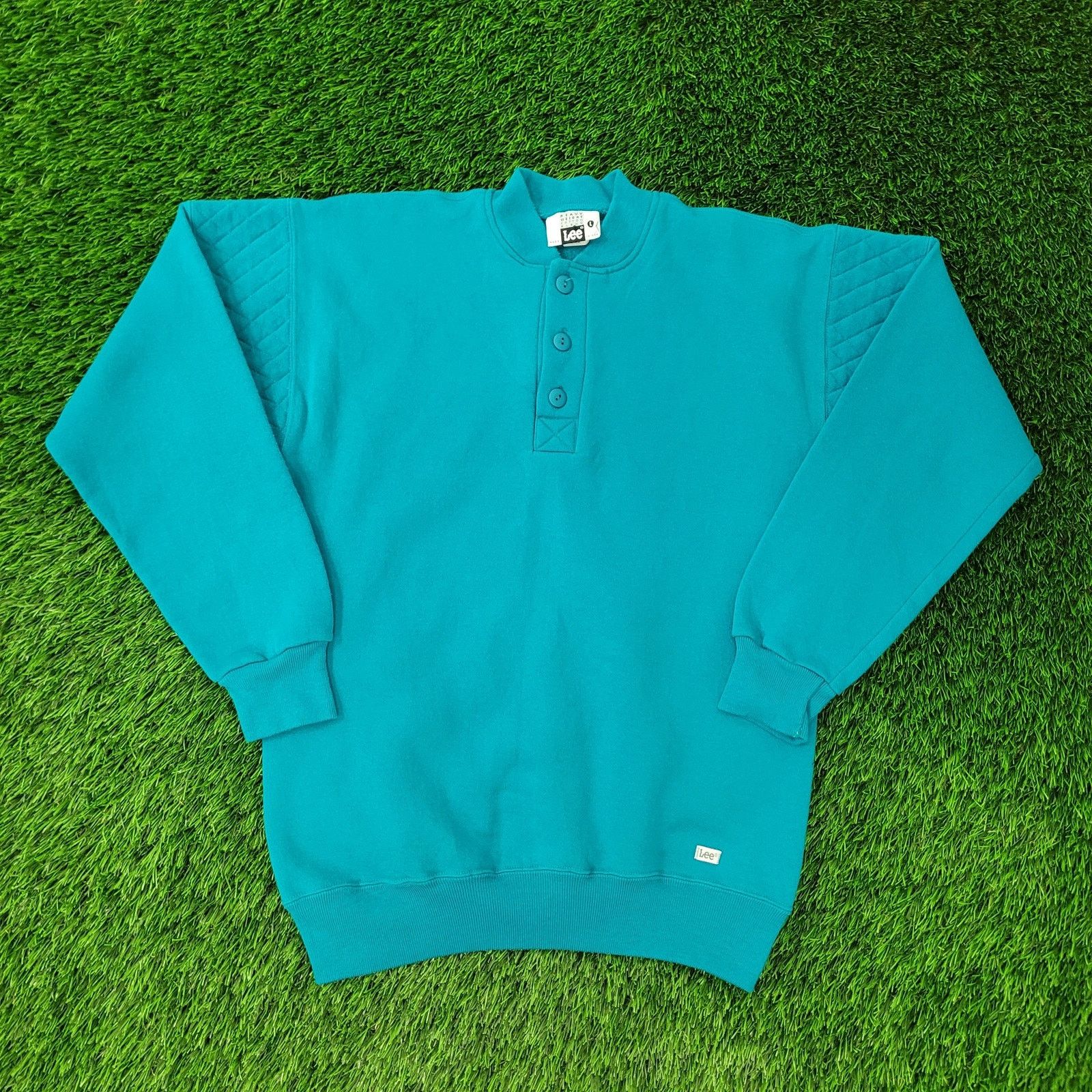 Lee Vintage 90s MOD LEE Sweatshirt Women Large 20x26 Blue Henley Size L / US 10 / IT 46 - 1 Thumbnail