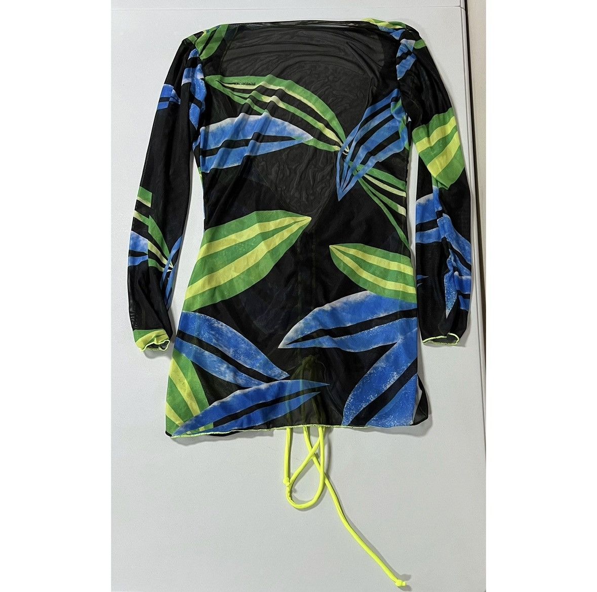 Japanese Brand Black Floral Mesh V-Neck Swim Beach Coverup Shirt Size M 💙💚✨ Size M / US 6-8 / IT 42-44 - 4 Thumbnail