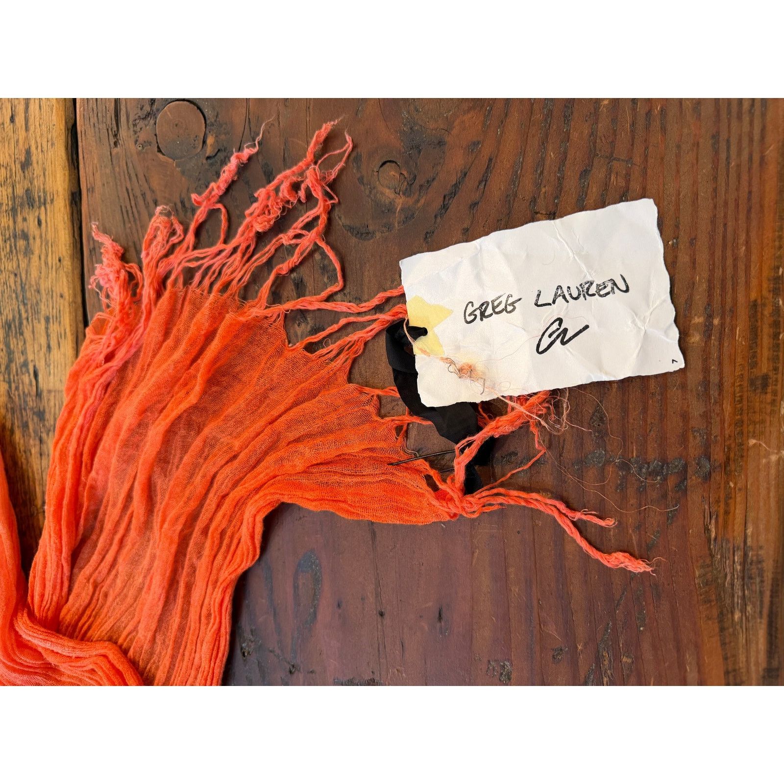Greg Lauren Greg Lauren SAMPLE Orange Cotton Fringe Scarf Size ONE SIZE - 3 Thumbnail