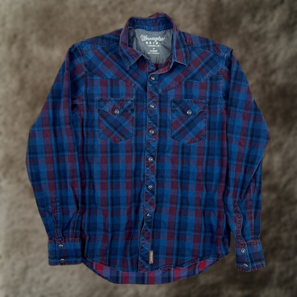 Wrangler Wrangler Retro Premium Shirt Mens Medium Blue Plaid Long Sleeve Western Snap Shirt Size US M / EU 48-50 / 2 - 1 Thumbnail