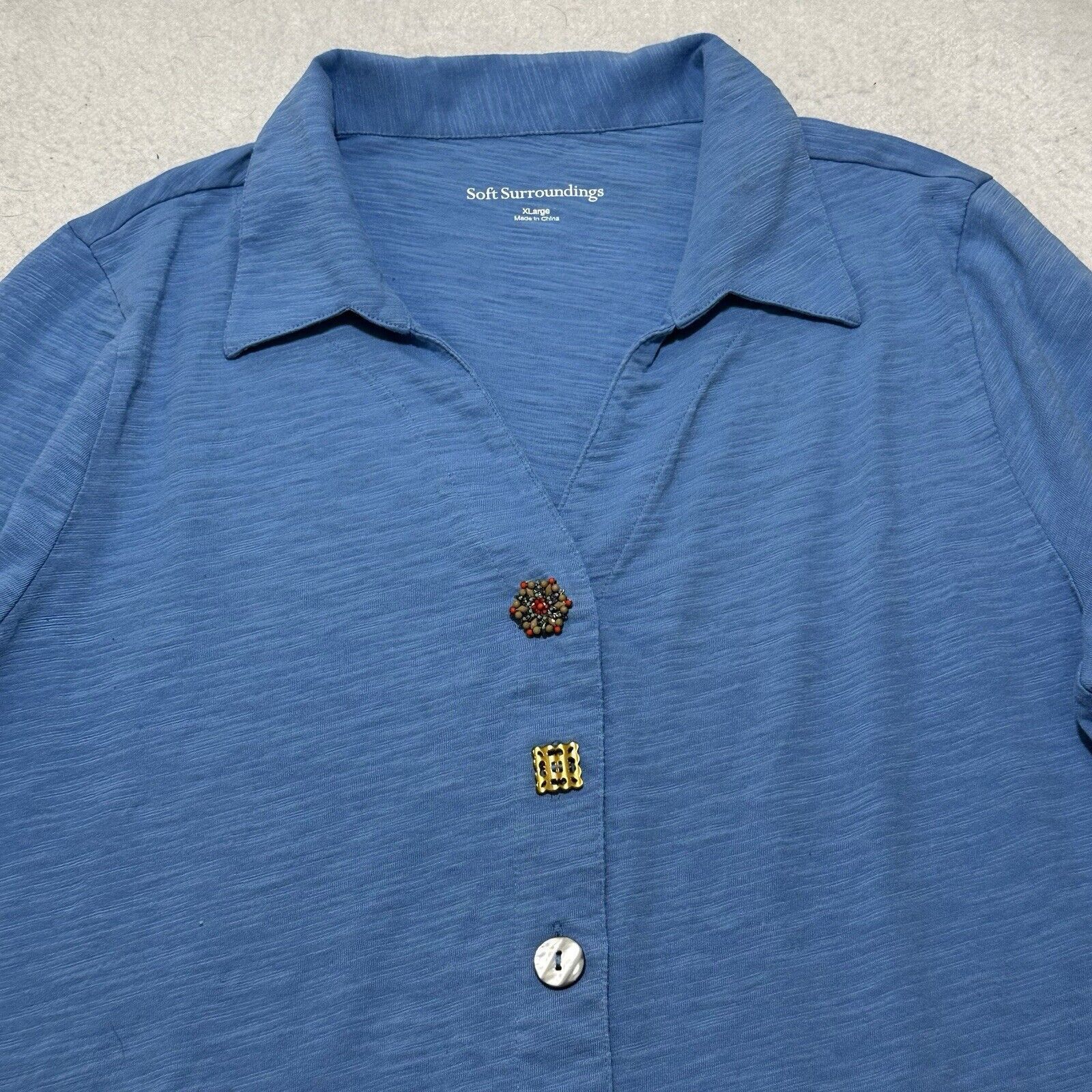 Other Soft Surroundings XL Blue Danielle Button Front Tunic Blouse Size XL / US 12-14 / IT 48-50 - 2 Thumbnail
