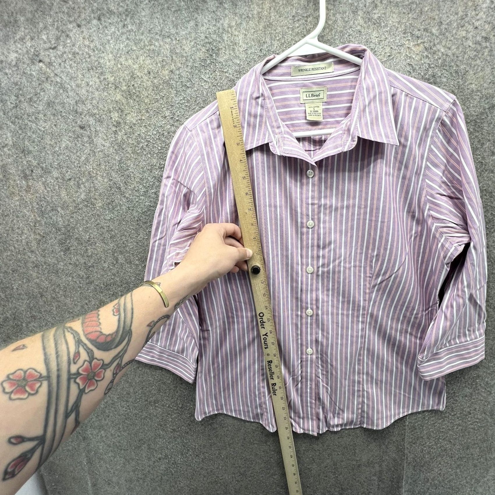 Vintage L.L. Bean Shirt Womens Small Purple Stripe Wrinkle Resistant 3/4 Sleeve Top Size S / US 4 / IT 40 - 5 Thumbnail